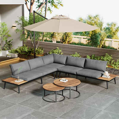 OKWISH Gartenlounge-Set Balkonmöbel Sitzgruppe Lounge-Set, (aus Akazienholz Rahmen aus verzinktem Eisen), 2x2er-Sofa, 2xEinzelsessel, 2xTisch
