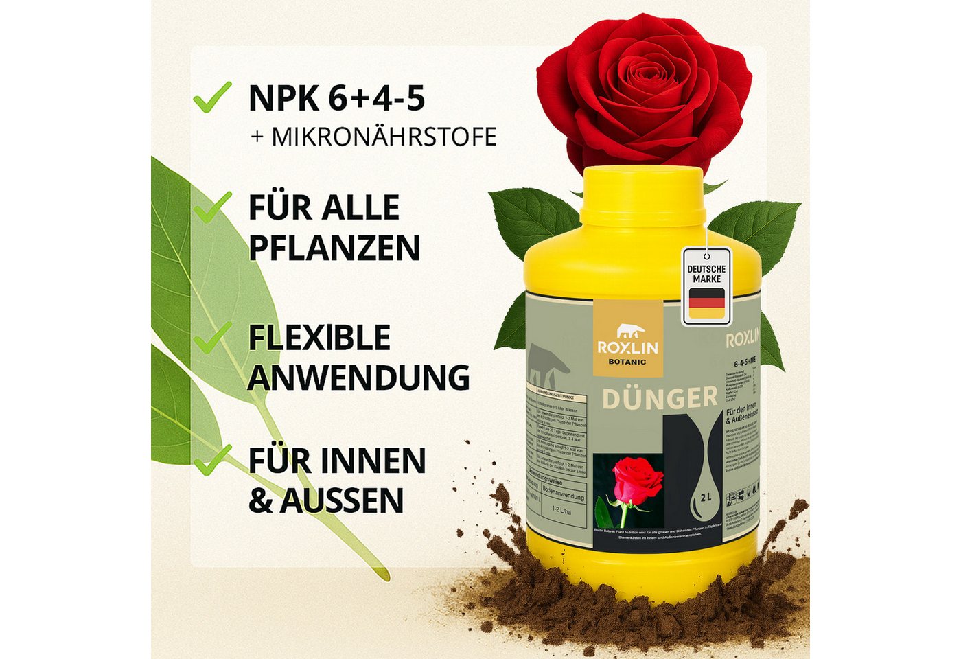 Thumbnail - Roxlin Gartendünger Rosendünger 2L – Flüssigdünger für alle Rosendünger Dünger