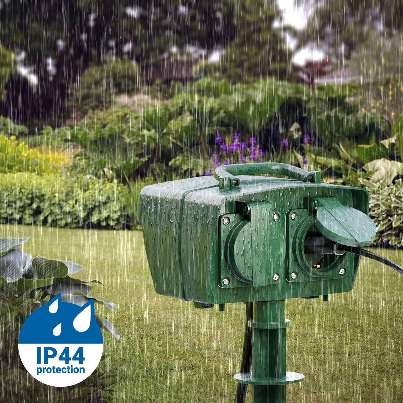 deleyCON deleyCON 4 Fach Outdoor Steckdose mit Erdspieß IP44 Garten Terrasse Steckdosenleiste