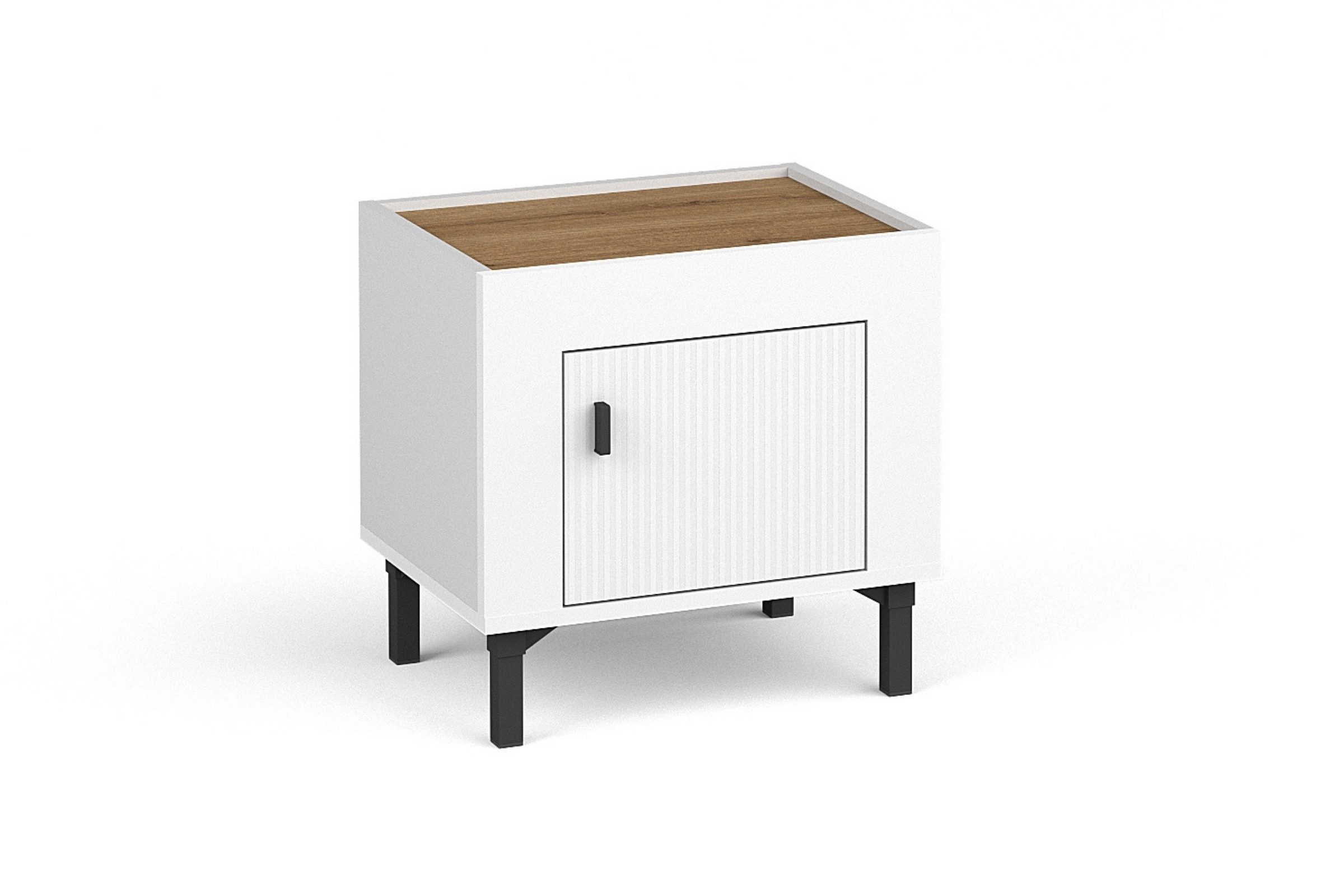 Deine Möbel 24 Nachttisch MONI 11, Nachtkommode mit Tür, 48 cm breit (MONI - Kollektion, in Kaschmir, Weiß & Schwarz mit Eiche Whiskey, 1-St., Set), ideal für Schlafzimmer & Jugendzimmer