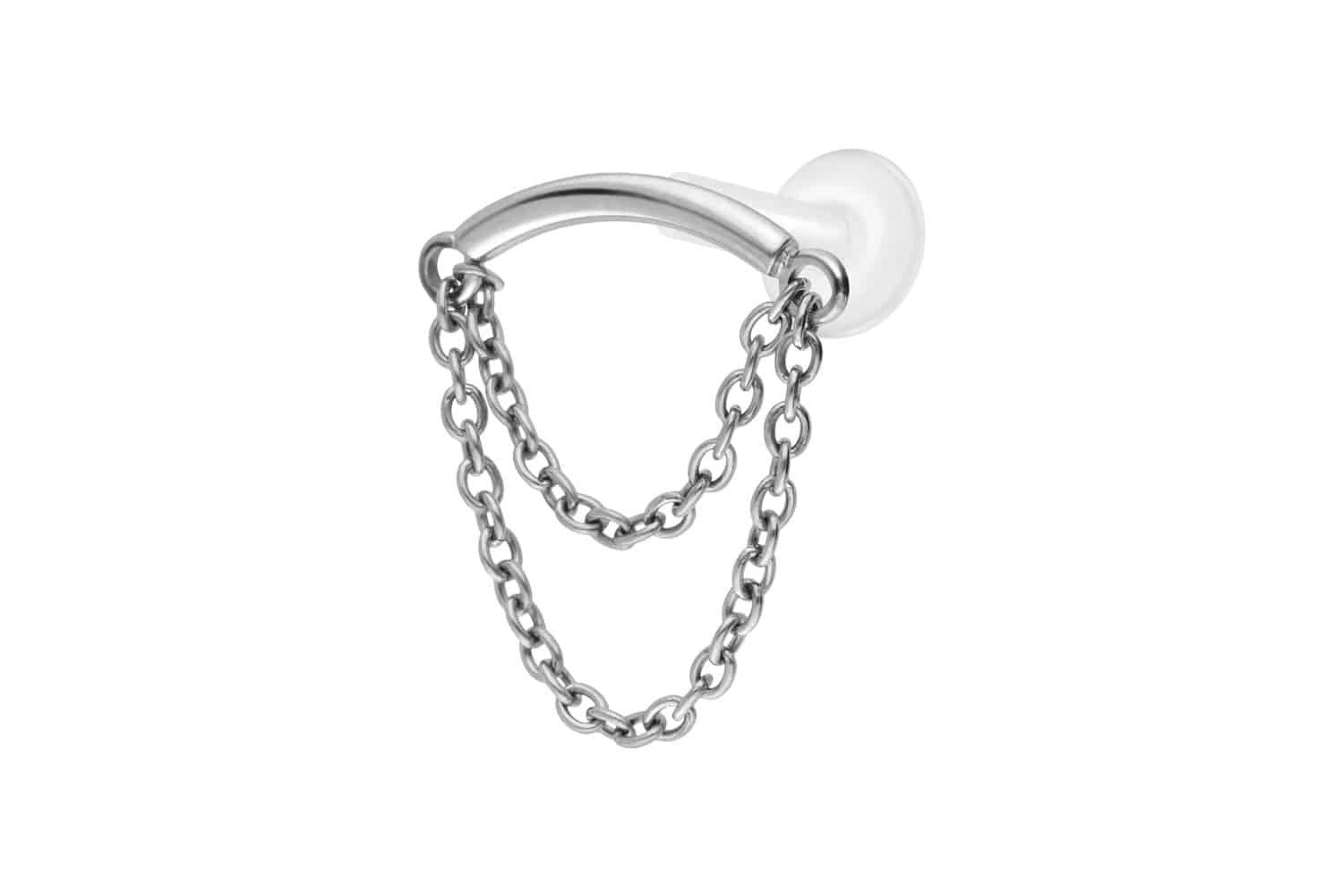 Piercing-Set PTFE Labret mit Innengewinde + Titan-Aufsatz BOGEN + 2 KETTEN