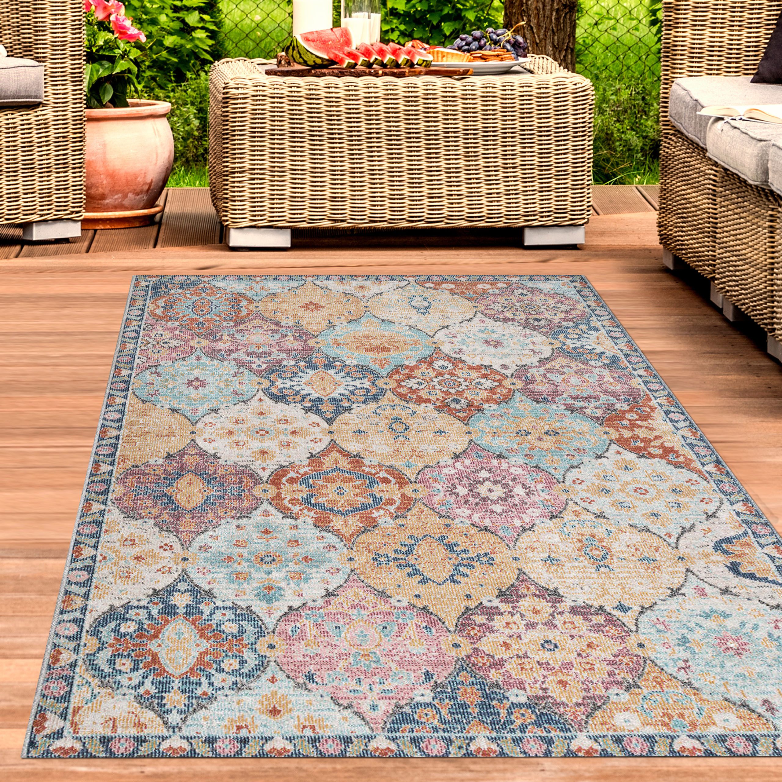 Carpetia Outdoorteppich In- und Outdoor, rechteckig, Höhe: 5 mm, mit orientalischem Vintage-Ornamentmuster