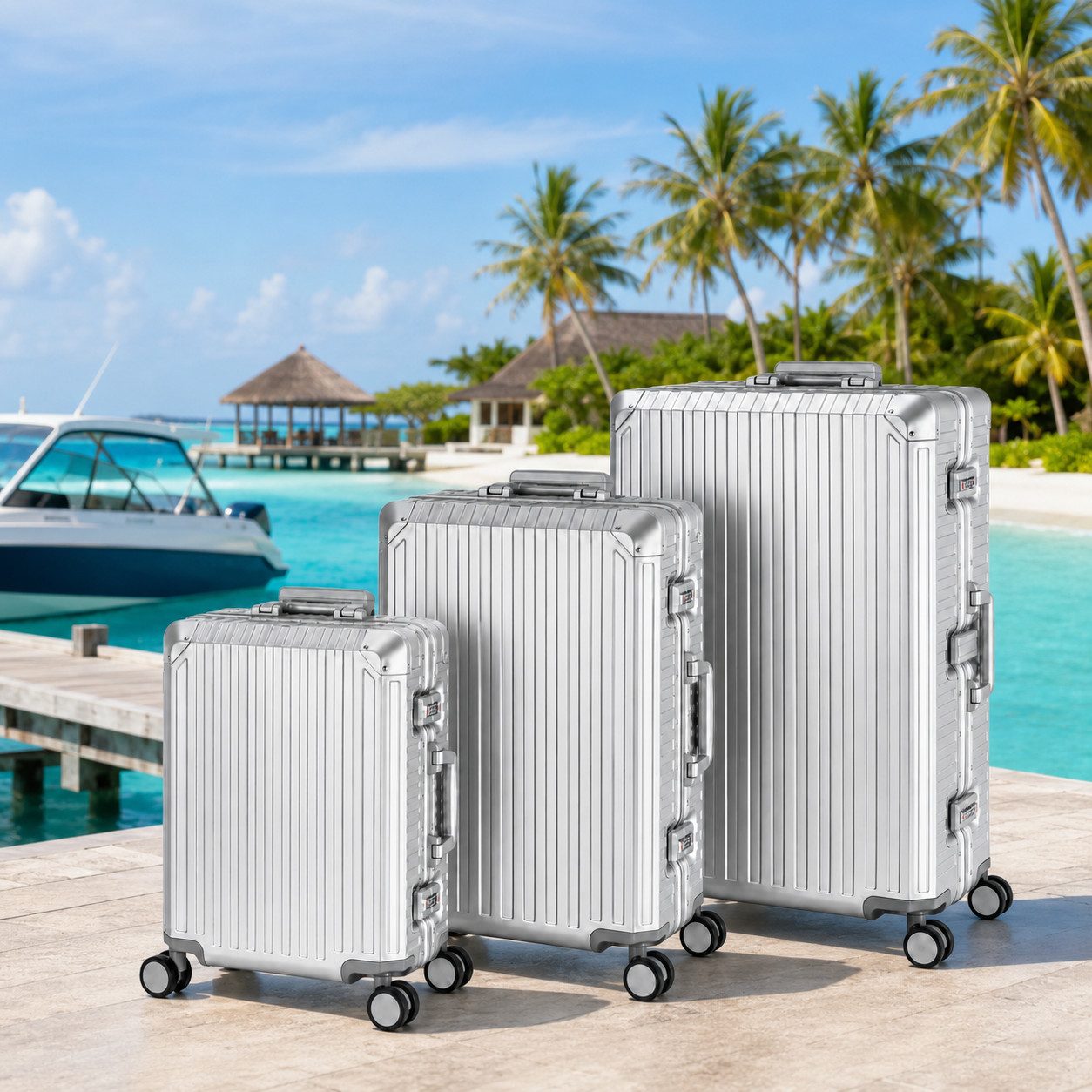 Travelhouse Kofferset 100% Aluminium TOKYO - verschiedene Farben, 4 Rollen, (3 tlg., S+M+XL), mit stabilem Aluminium-Gehäuse und verstärkten Ecken