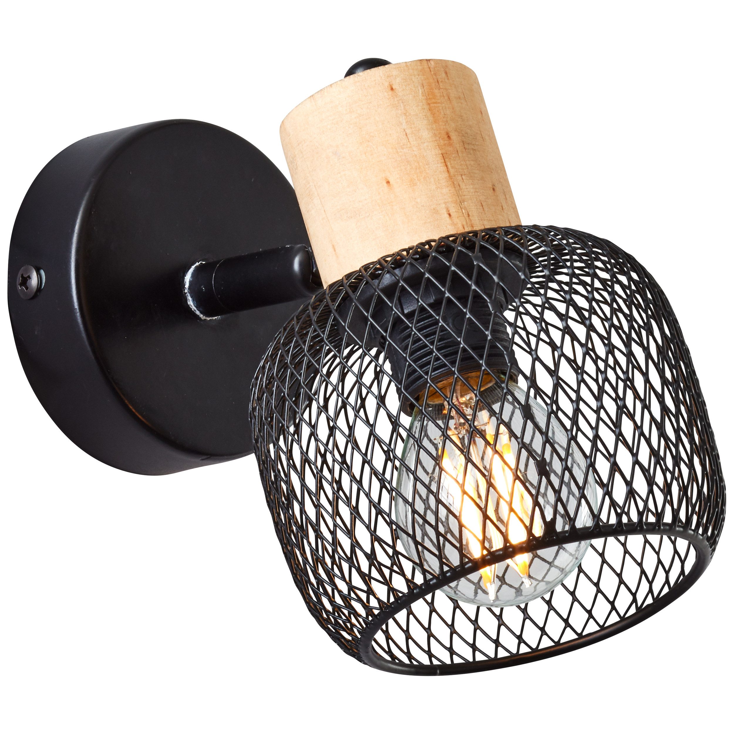 Brilliant Wandstrahler Giada, ohne Leuchtmittel, Wandlampe, 14,5 cm, E14, schwenkbar, Metall/Holz, schwarz/braun