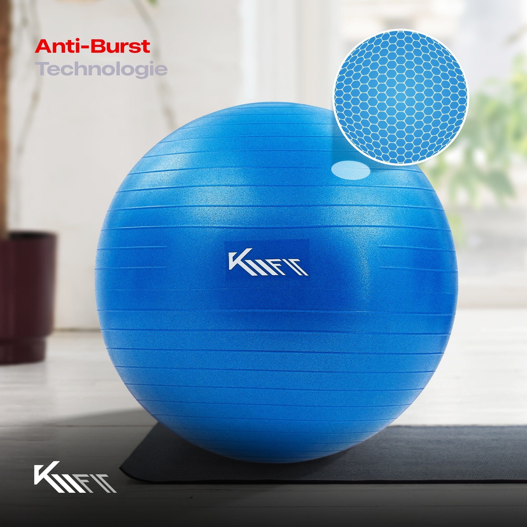KM - Fit Gymnastikball 55 cm Trainingsball Sitzball für Fitness, Yoga & Gymnastik (mit Luft-Pumpe), Max. Belastbarkeit: 300 kg