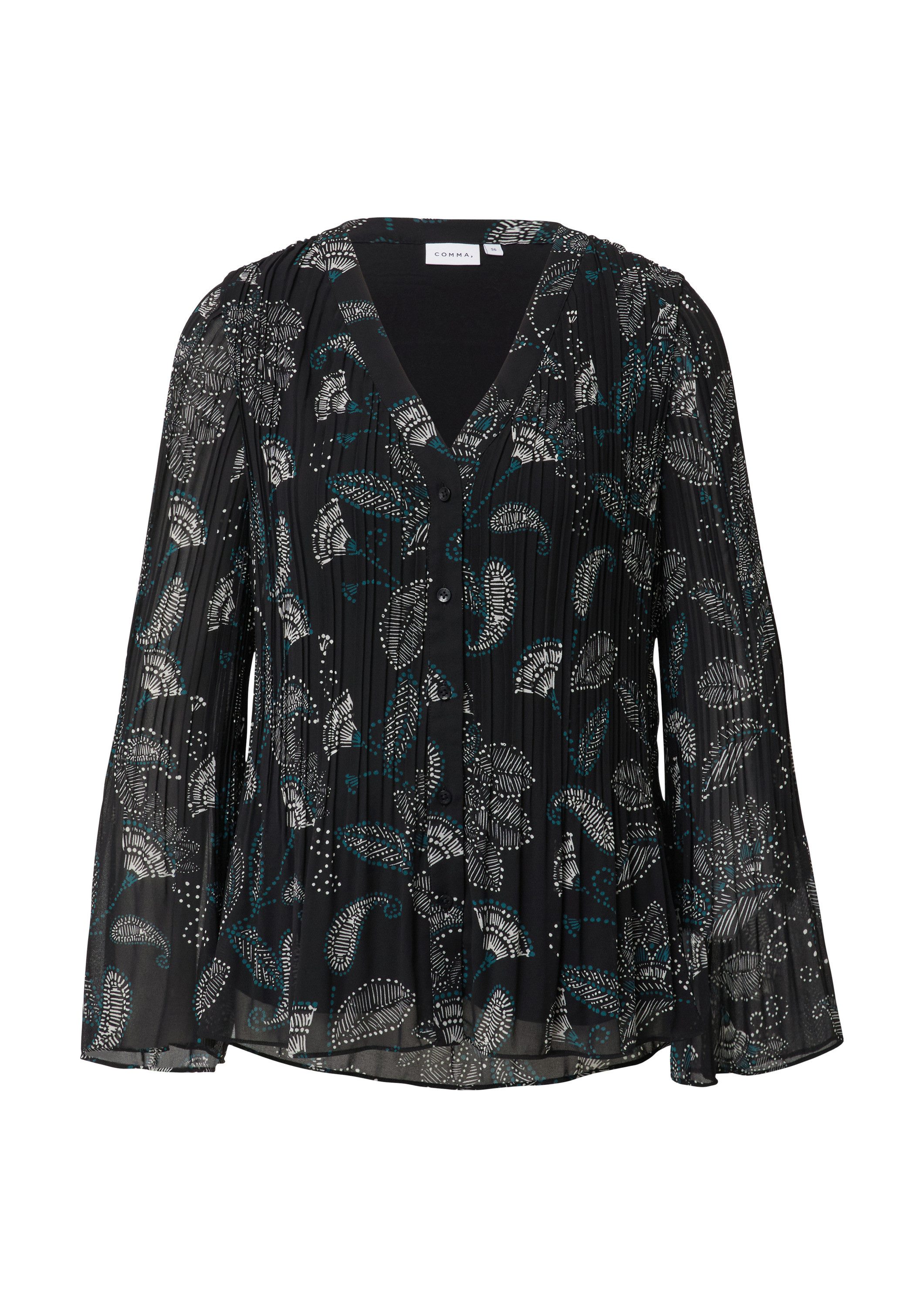comma Langarmbluse Bluse Bluse mit ausgestelltem Saum und Allover-Muster günstig online kaufen