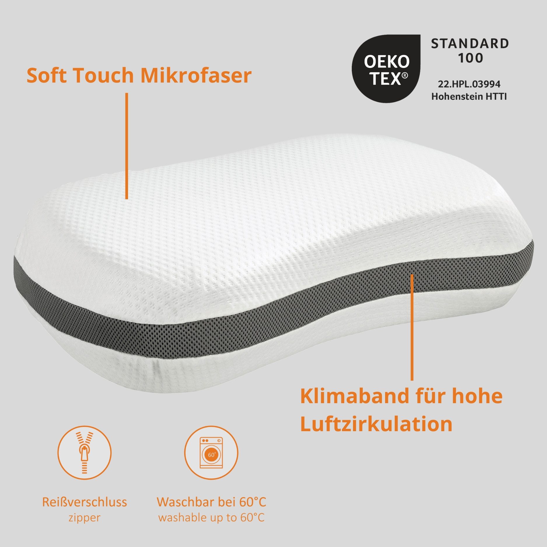 sleepling Schlafkissen Recovery Pillow, Füllung: Viscoschaum, Bezug: Polyester, Seitenschläfer, Rückenschläfer, Bauchschläfer, orthopädisches Kissen, ergonomisches Visco Kopfkissen, mit Reisetasche