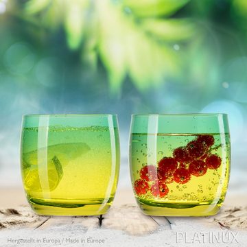 PLATINUX Glas Trinkgläser, Glas, Grün-Gelb Bunt 200ml (max.320ml) Set 6 Stück Wassergläser Saftgläser Drinkgläser