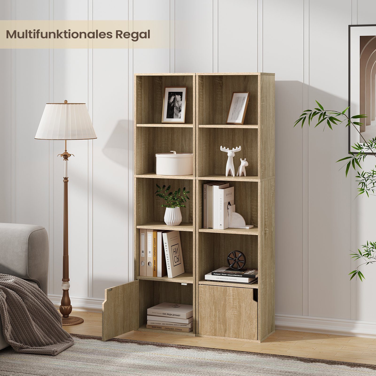 EUGAD Bücherregal, 1-tlg., mit 5 Fächern 1 Tür aus MDF, 34x132x24cm