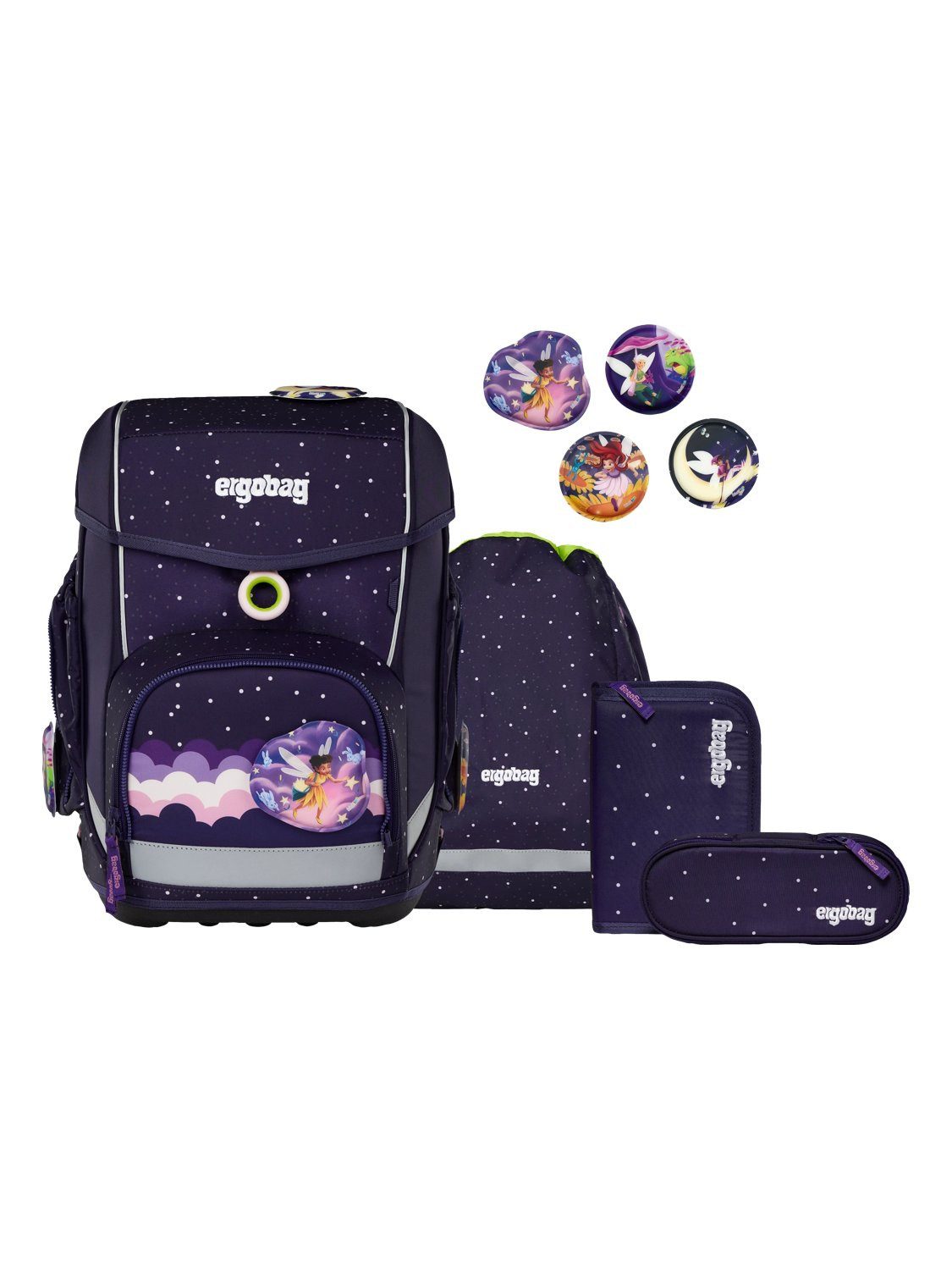 ergobag Schulranzen cubo Set (5-tlg., 5-teiliges Set), größenverstellbares Rückensystem