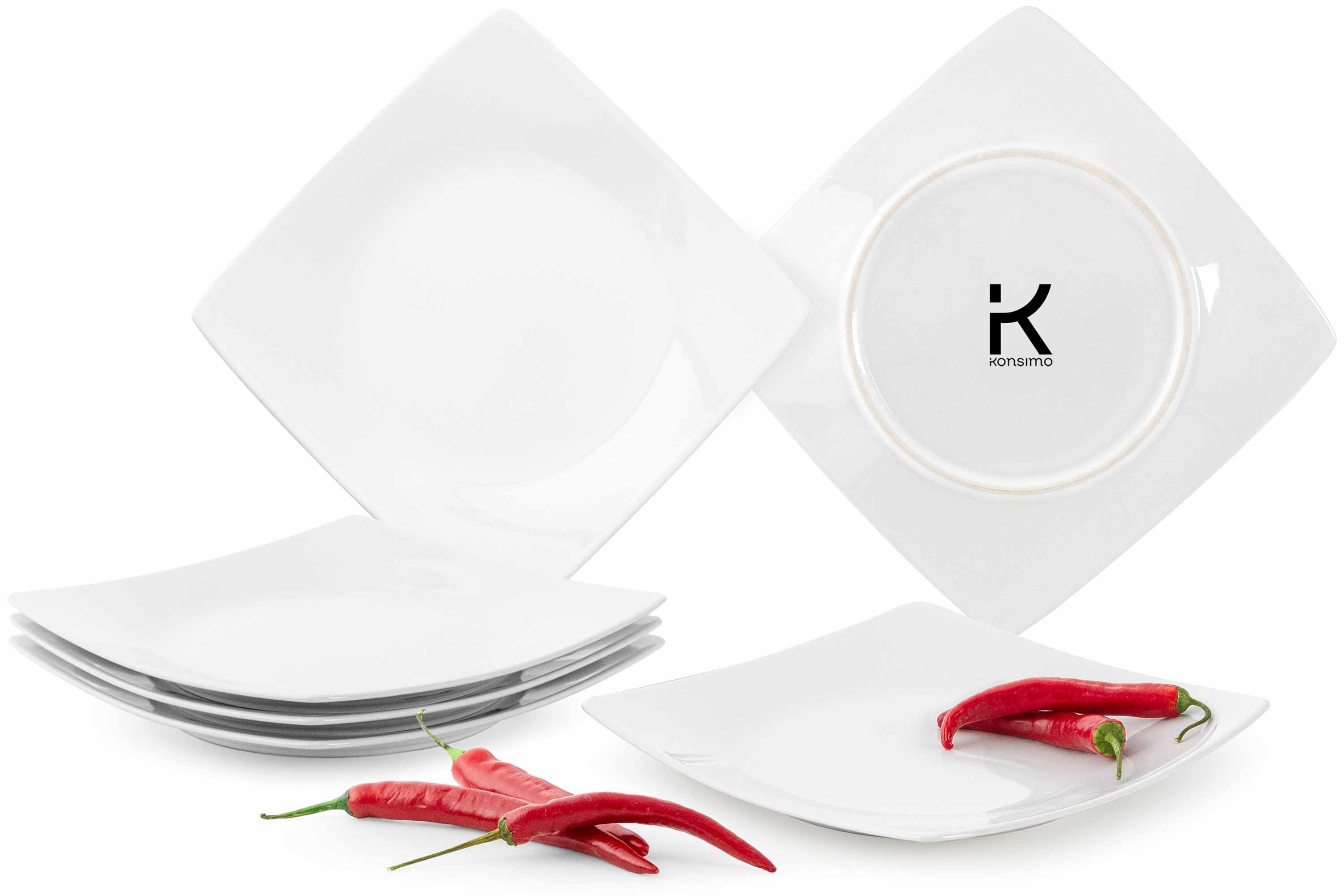 KONSIMO® Teller-Set EPIRI Geschirrset Dessertteller 6 Personen, hergestellt in der EU (6-tlg), 6 Personen, Keramik, quadratisch, Spulmachinen- und Mikrowellengeeignet