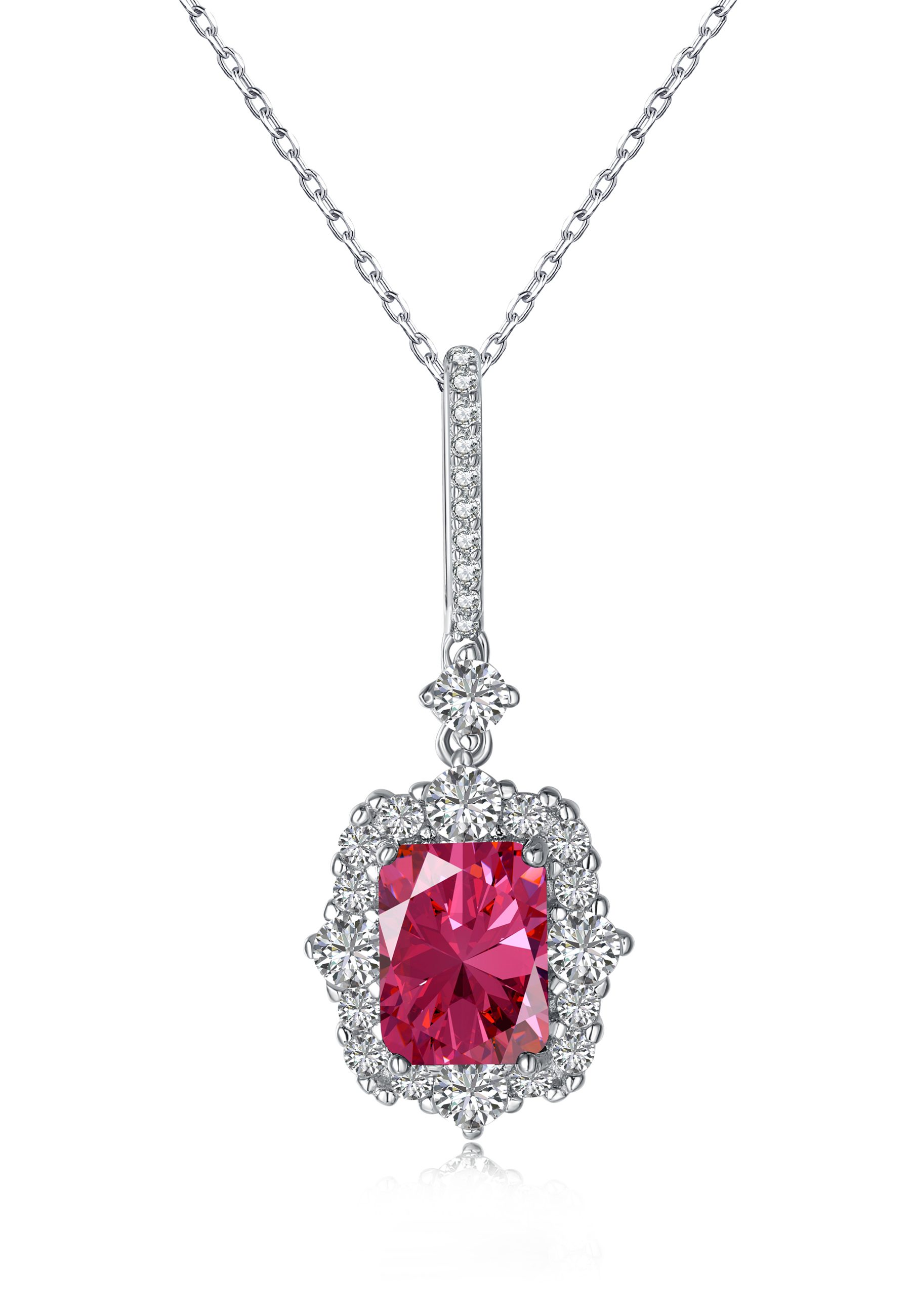 BRELLATO Kette mit Anhänger VINTAGE Collier Glitzer Damen Kristall Halskette Anhänger (Geschenk-Idee, Weihnachtsgeschenk Geschenkset Damen-Schmuck Kette mit Zirkon in Grün oder Rot, 2-tlg., inkl. Geschenk-Box, zum Valentinstag, Ostern, Geburtstag, Muttertag), Retro Schmuck Sterling Silber 925 18K Weißgold Rhodiniert, Zirkonia