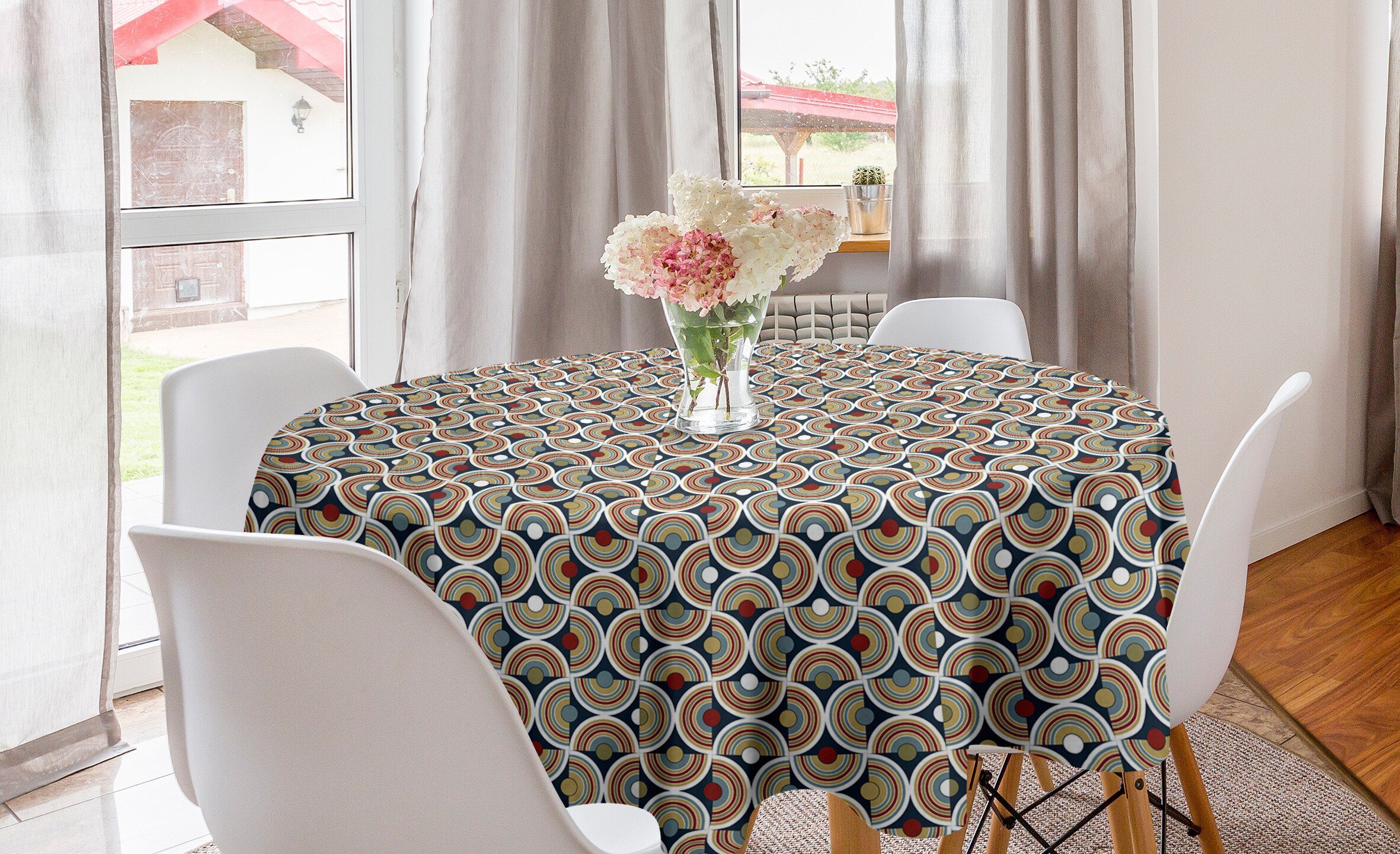 Abakuhaus Tischdecke Kreis Tischdecke Abdeckung für Esszimmer Küche Dekoration, Geometrisch Die Hälfte Spirals Spitze