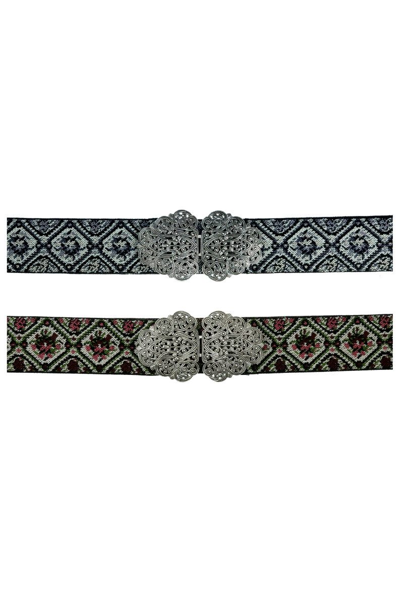 Herbert Hahn Ledergürtel Stretchgürtel Damen - BLUMENWIRBEL - grau, grün/ro günstig online kaufen
