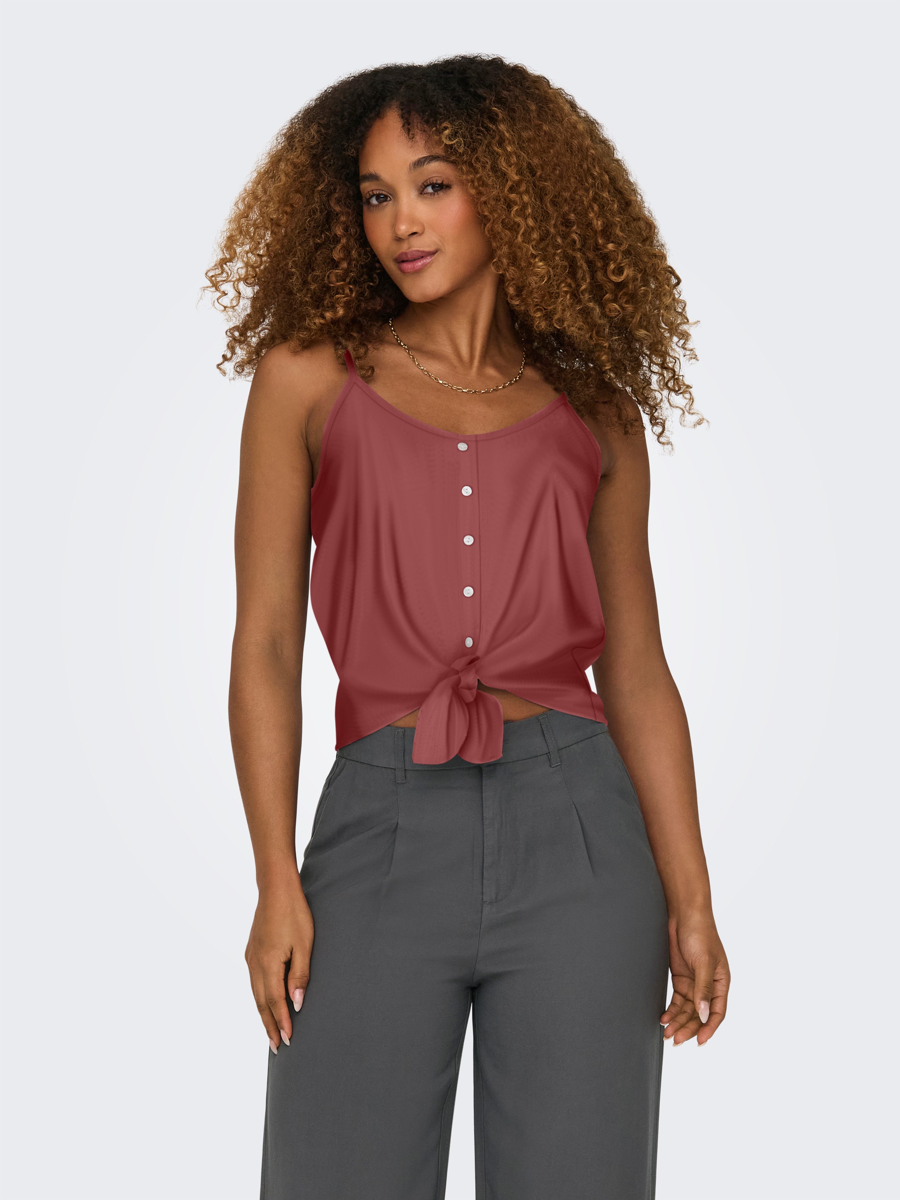 ONLY Trägertop ONLLECEY SL KNOT SINGLET NOOS WVN Materialmix, regular fit