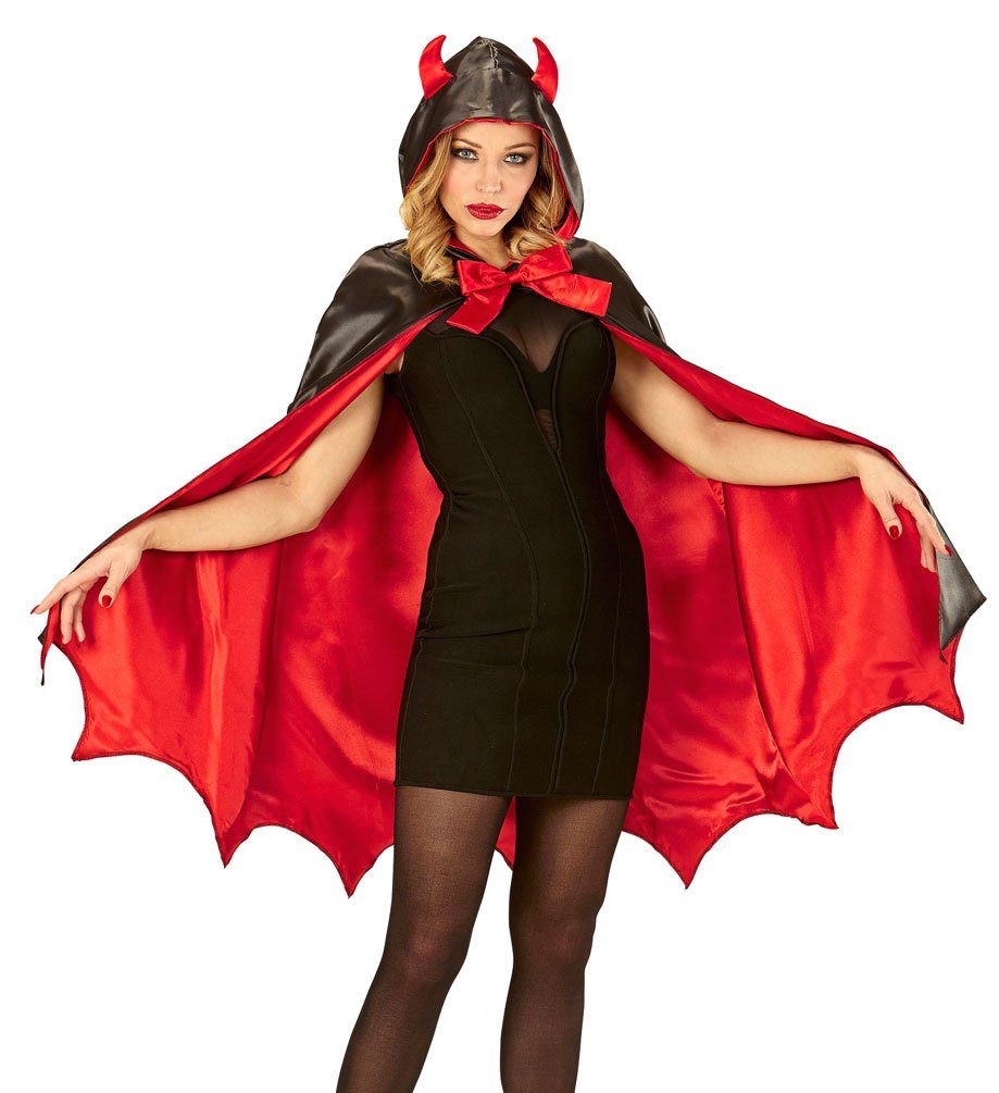 Karneval-Klamotten Teufel-Kostüm »Teufelscape Damen rot mit Kapuze  Teufelshörner«, Halloween Kinderkostüm rot mit Teufelshörner