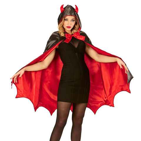 Karneval-Klamotten Teufel-Kostüm Teufelscape Damen rot mit Kapuze Teufelshörner, Halloween Teufelscape Damenkostüm rot mit Teufelshörner