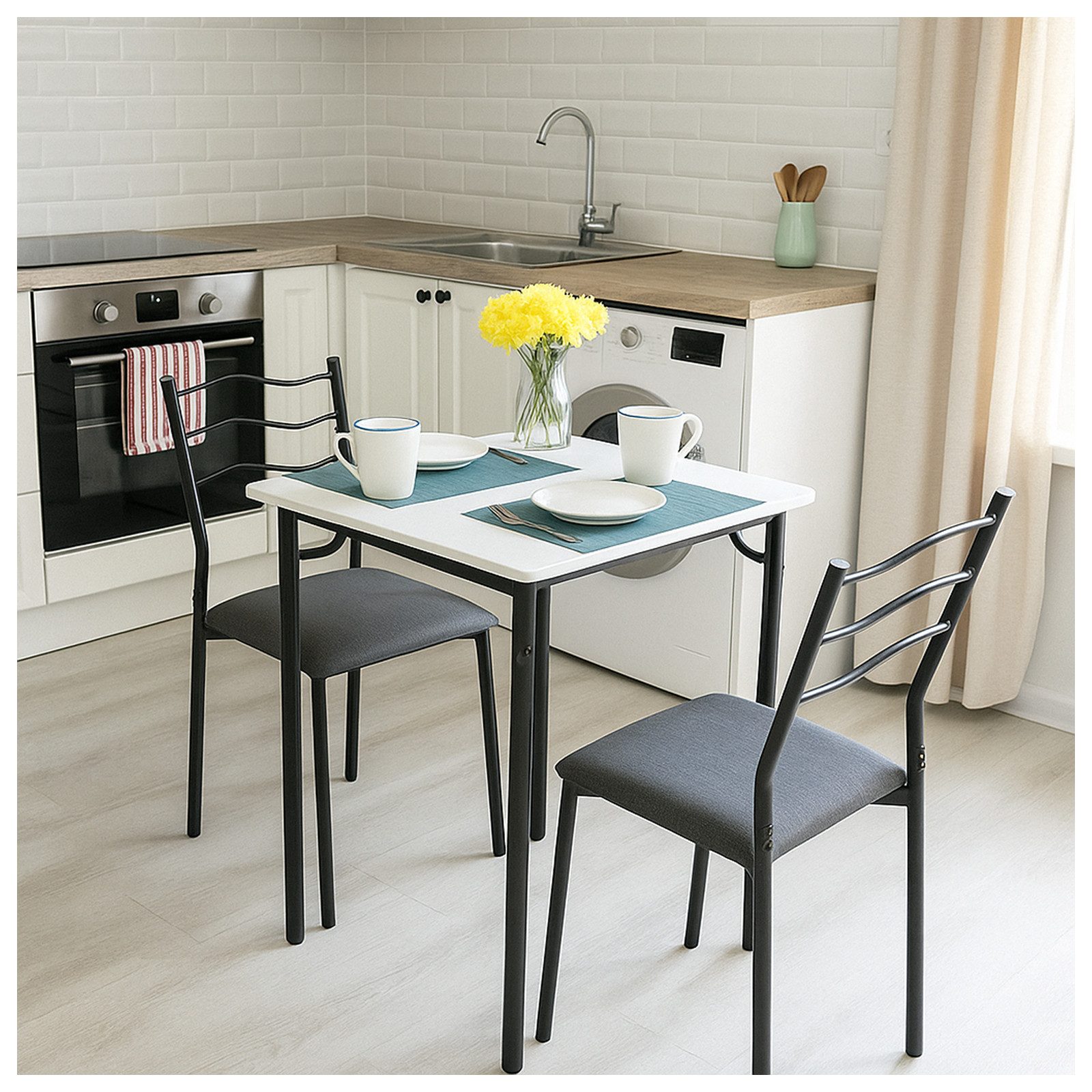 HTI-Living Essgruppe Essgruppe Thora 3-teilig Tischplatte Weiß, (Set, 3-tlg., 1 Tisch, 2 Stühle)