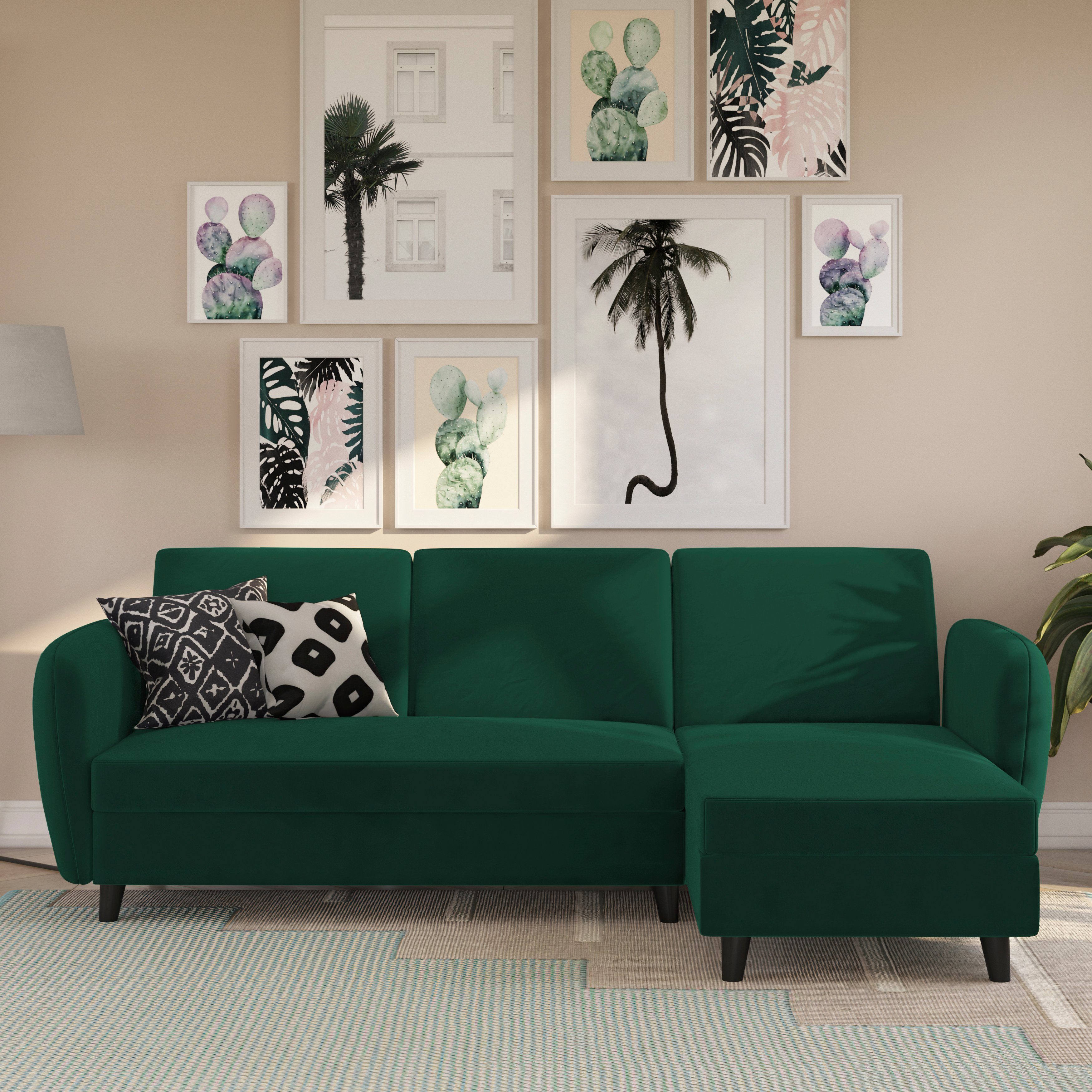 Dorel Home Ecksofa Perry, Rückenlehne, verschiedene Farbvarianten, Sitzhöhe 43 cm, Breite 219 cm dunkelgrün