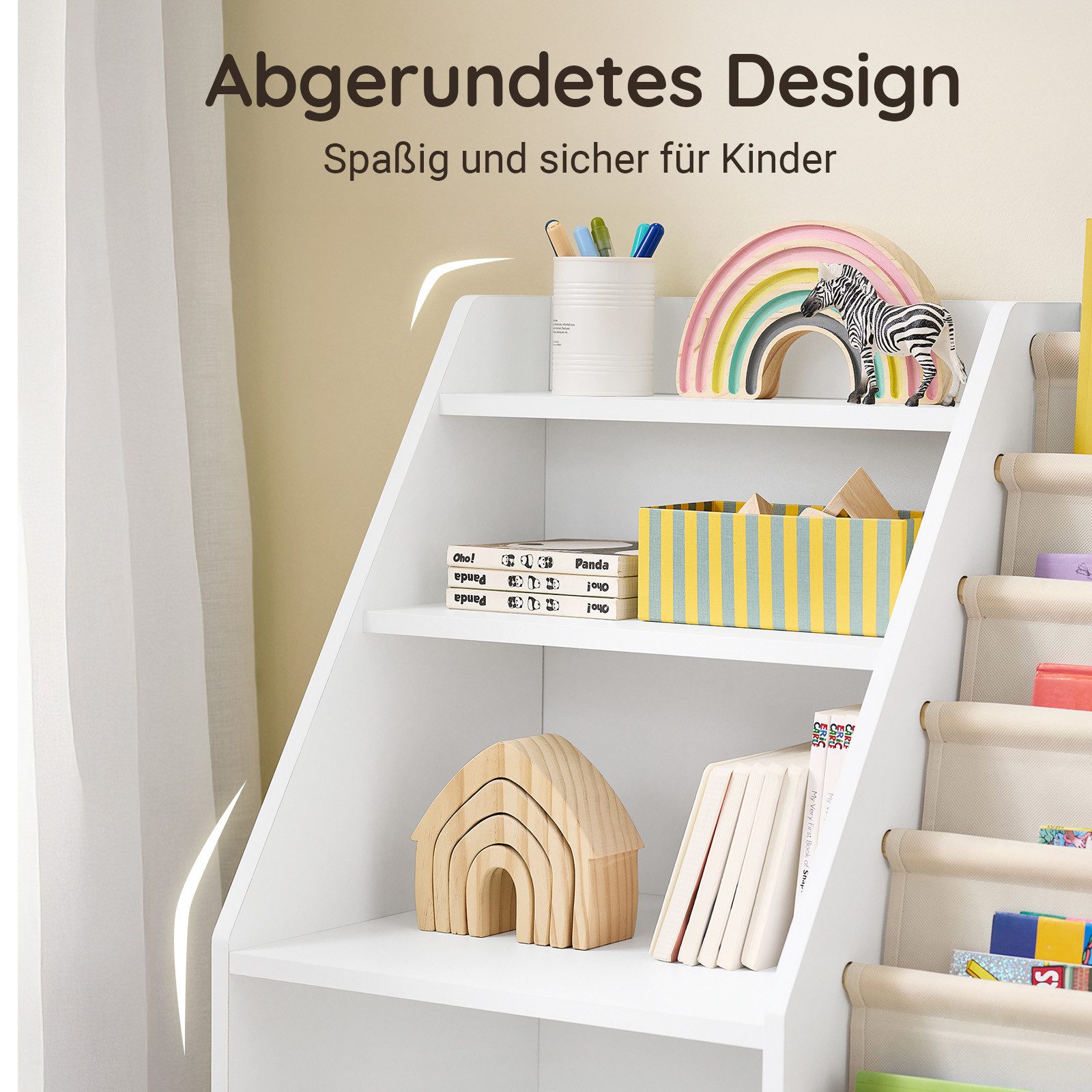 SoBuy Spielzeugtruhe KMB119, Bücherregal Kinderregal Spielzeugregal Aufbewahrung, Kinderzimmerregal, Kinder Bücherregal, 3 Regal, Kinderzimmer Regal – Bild 4 von 5