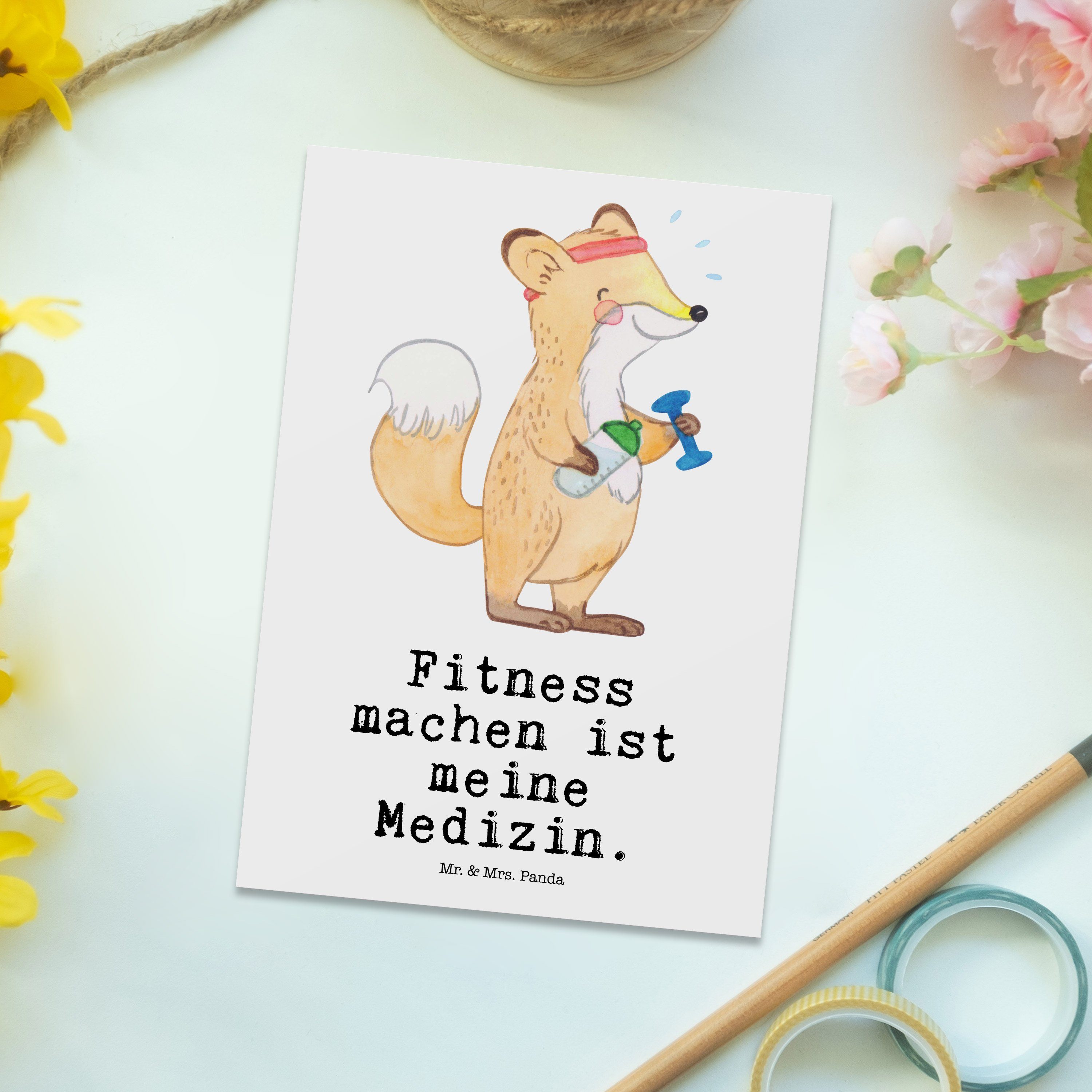 - Geschenk, Gewinn, Auszeichn Fitness Fuchs Panda Weiß - Sportclub, Postkarte Mrs. Medizin & Mr.