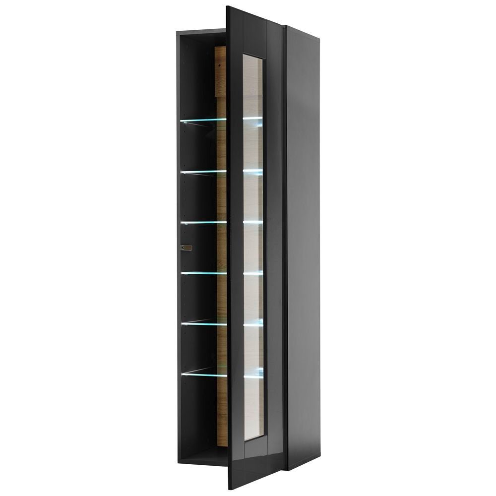 in Hochglanz schwarz CHUR-61 B/H/T: mit 45/166/38cm Lomadox LED-Beleuchtung, Hängevitrine