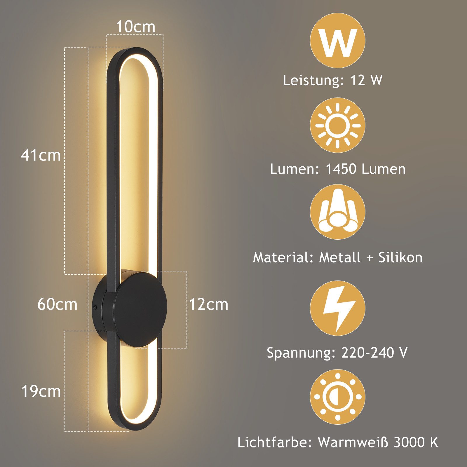 ZMH LED Wandleuchte Innen Wandlampe Flurlampe Modern Design 3000K, Innenleuchtend, LED fest integriert, warmweiß