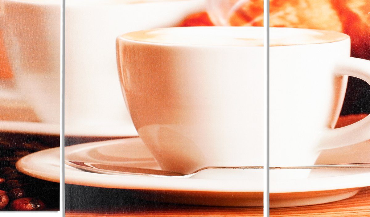 Levandeo® Leinwandbild, Wandbild 4 teilig Kaffee Bohnen Cafe cappuccino Esp günstig online kaufen