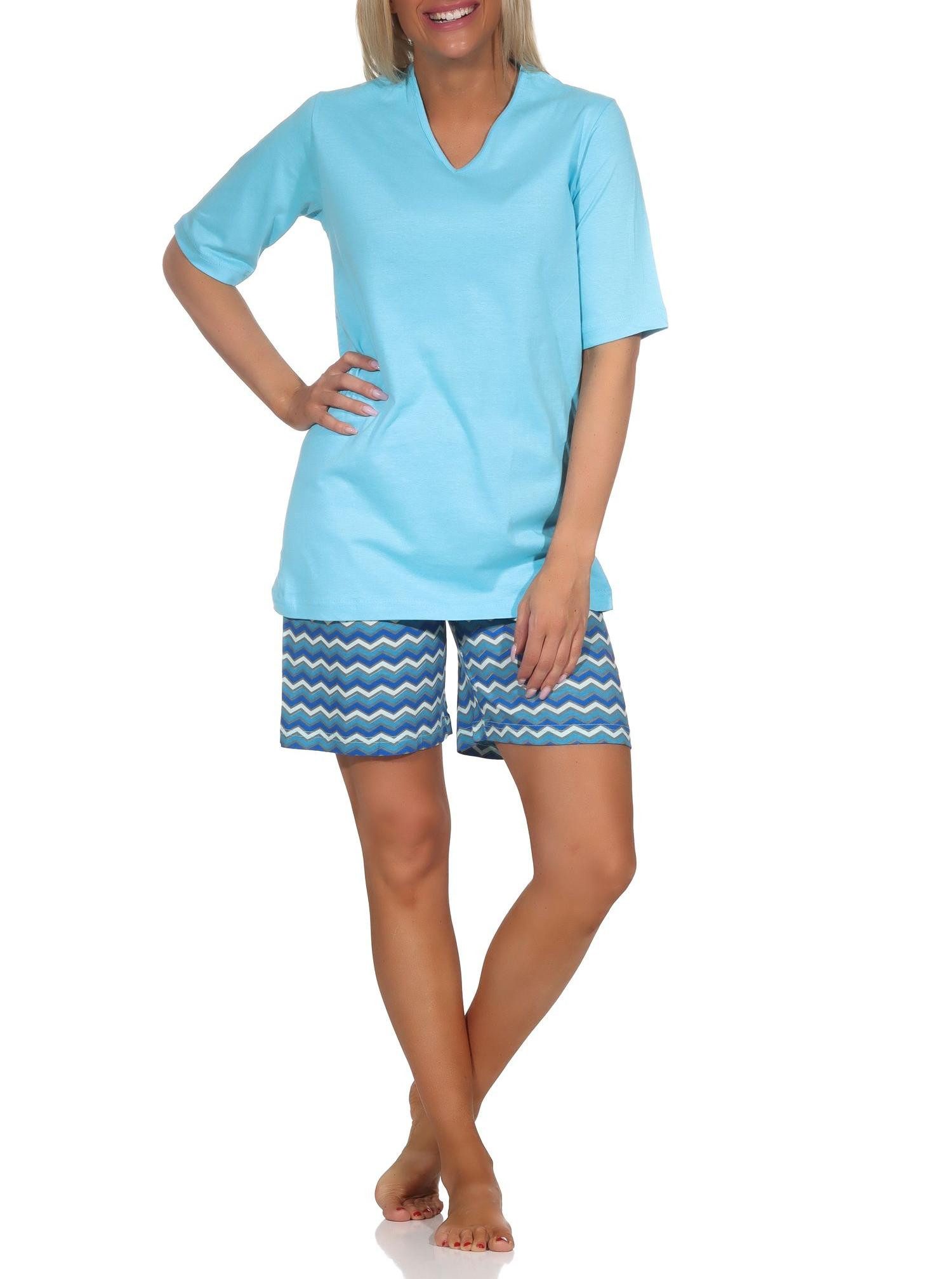 Normann Pyjama Damen Shorty Pyjama kurz mit gemusterten Shorts in strahlenden Farben – Bild 2 von 5