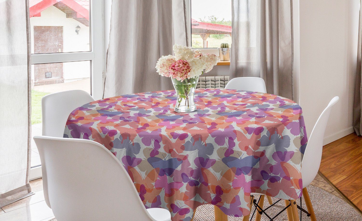 Abakuhaus Tischdecke Kreis Tischdecke Abdeckung für Esszimmer Küche Dekoration, Gedämpfte Farben Charming Schmetterlinge