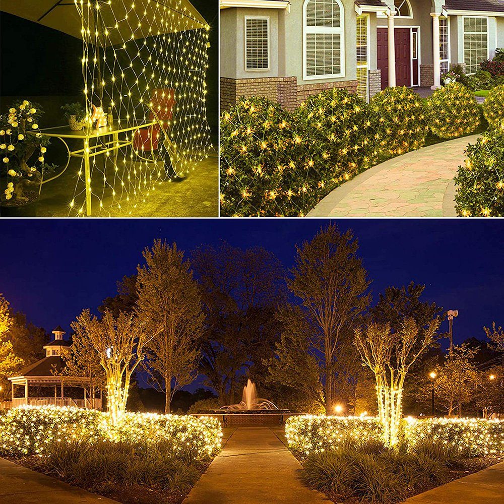 Sunicol LED Solarleuchte 1.5x1.5M/3x2M, Solar LED String Light,Wasserdichte Lichterkette, Warmes Weiß, Weiß, Multicolor, Blau, mit 8 Modi,für Haus Gärten Hinterhof Patio Landschaft