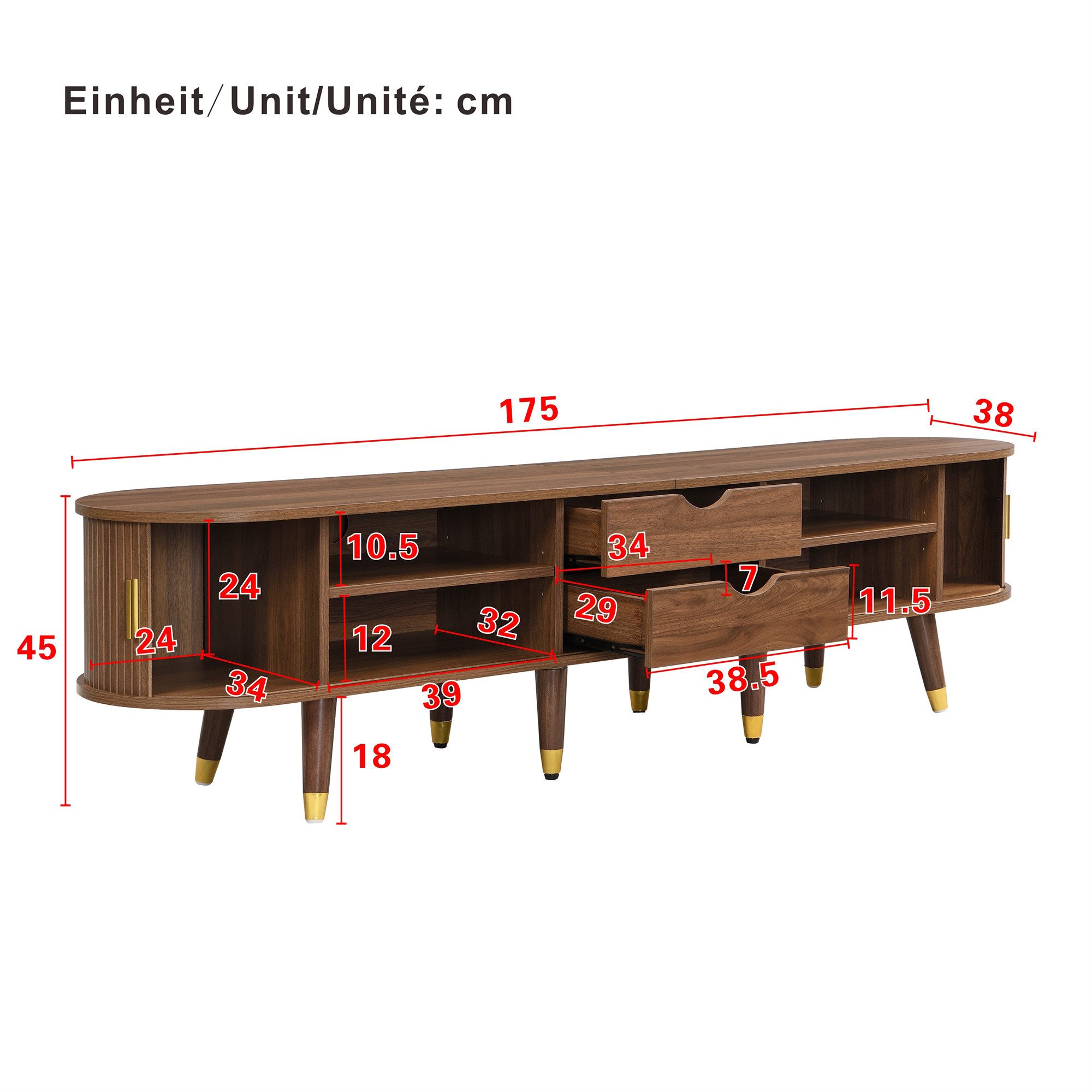 Celya TV-Schrank TV-Möbel, TV-Ständer, niedrigerer Fernsehschrank mit Schiebetüren (mit offenen Fächern, Schubladen und Schrank, natürliches Design) Geeignet für Wohnzimmer