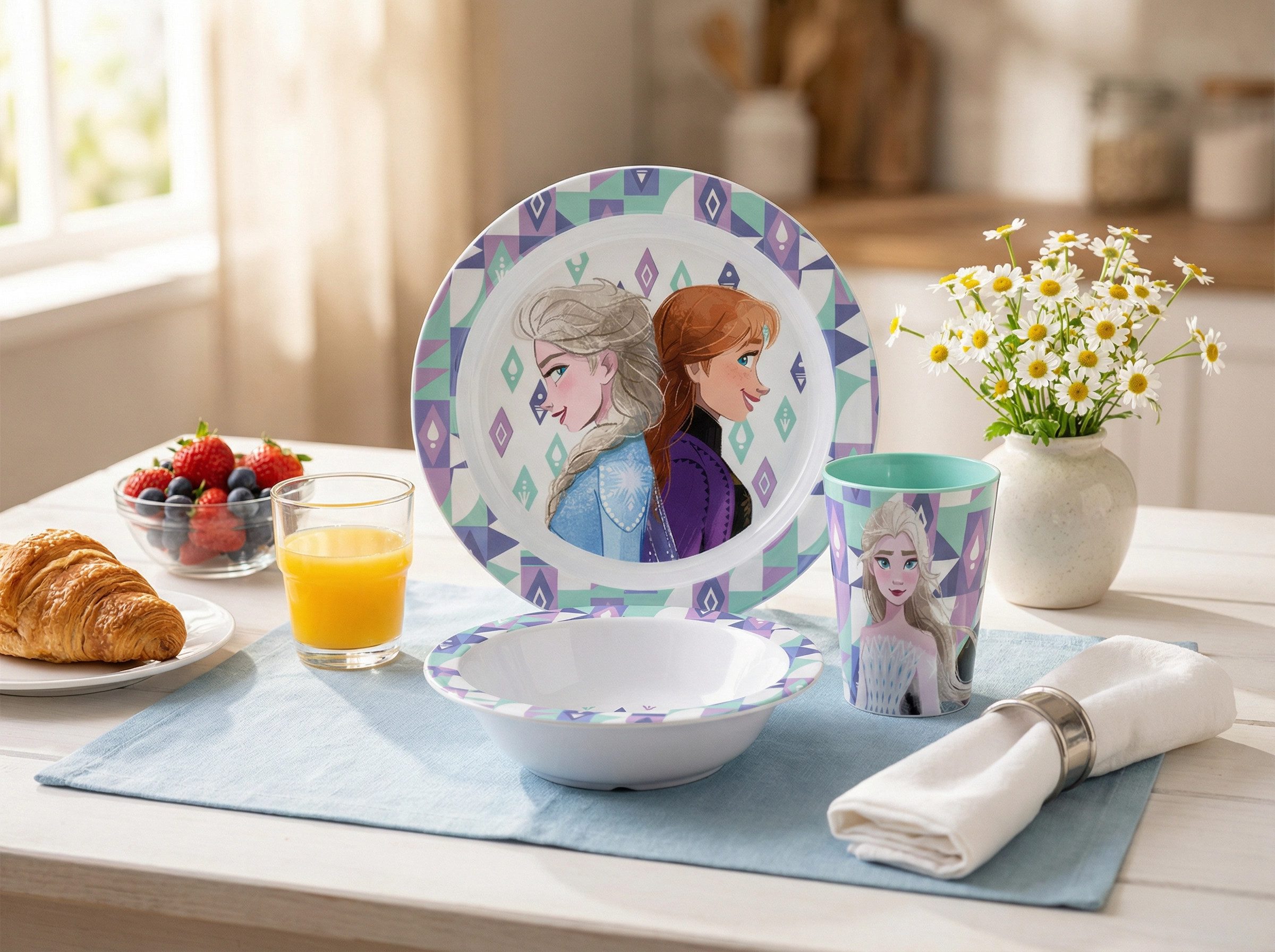 Disney Kindergeschirr-Set Disney Die Eiskönigin Elsa Kinder Geschirr-Set 3 teilig (3-tlg), 1 Personen, Teller, Schüssel, Becher