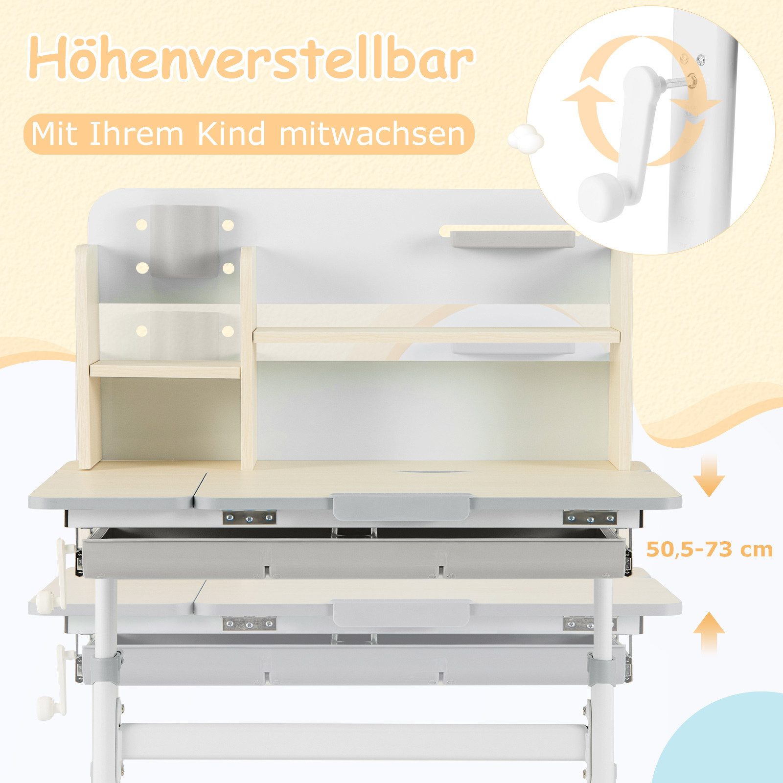 COSTWAY Kinderschreibtisch höhenverstellbar & neigbar, mit Schubladen günstig online kaufen