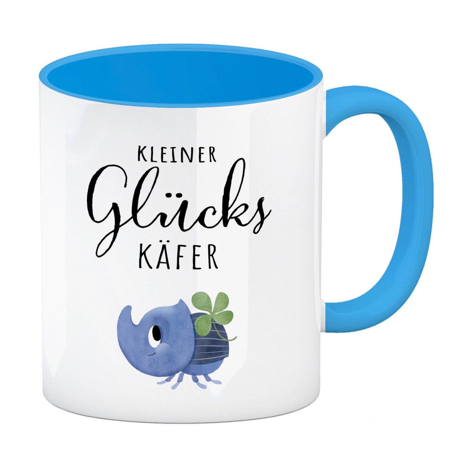 Tasse Nashornkäfer mit Klee Kaffeebecher in hellblau Spruch Kleiner