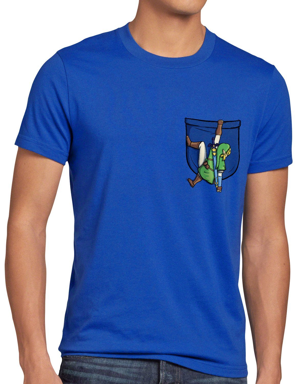 style3 Print-Shirt Herren T-Shirt Pocket gamer hemdtasche Link blau hyrule