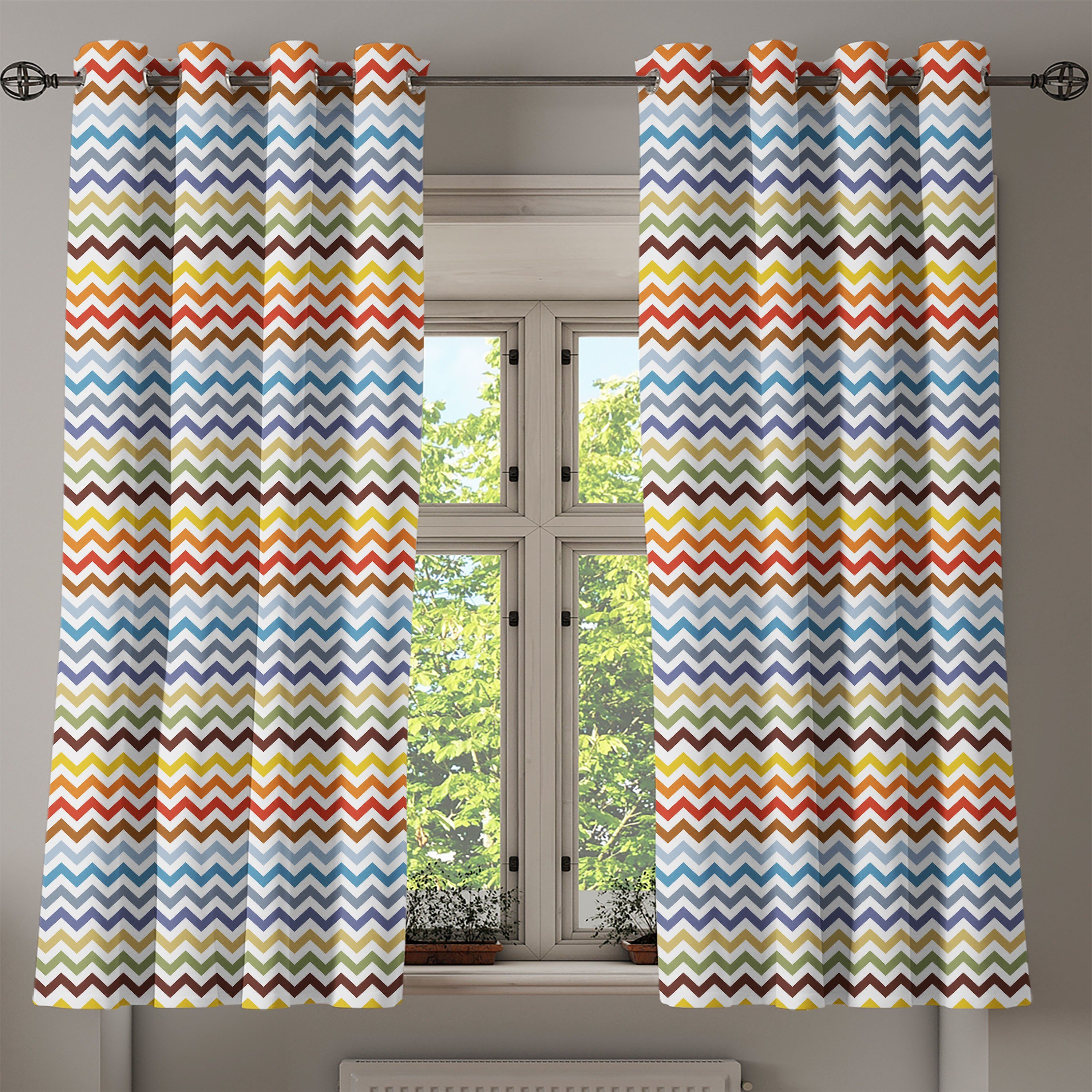 Dekorative Schlafzimmer Gardine Bunt für Zigzag 2-Panel-Fenstervorhänge Abakuhaus, Wohnzimmer, Ostern Chevron
