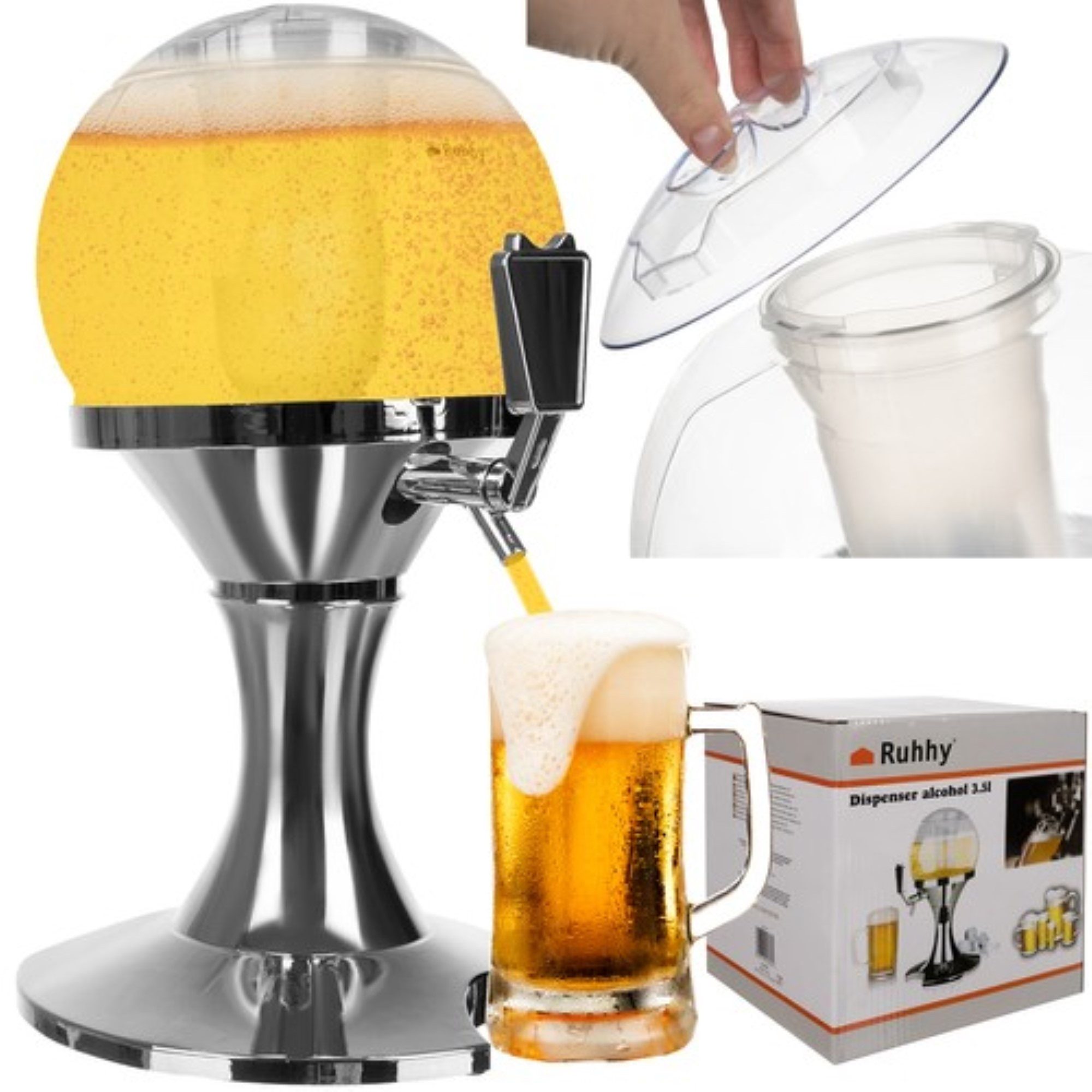 Ruhhy Bierzapfanlage 3,5L Professioneller Zapfanlagen-Getränkespender für Bier, Wein, Uvm., großer Vorrat, Eisbehälter, leicht zu reinigen, einfache Bedienung.
