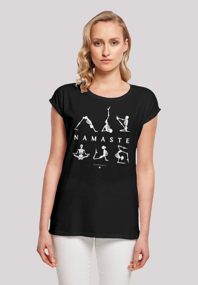 Yoga Skelett Namaste verkürzte T-Shirt Print, F4NT4STIC Langer Schnitt Ärmel Halloween und