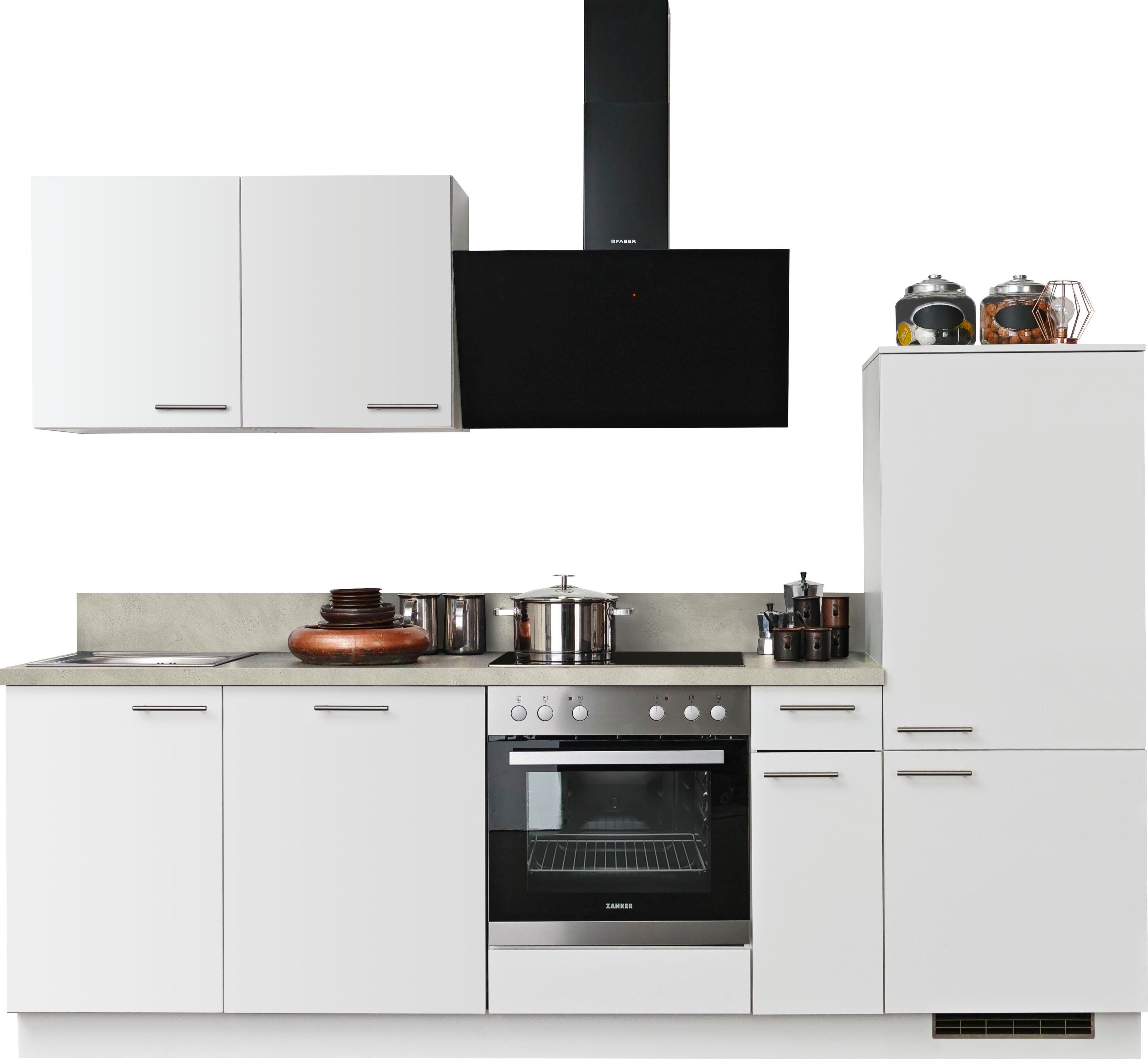 Front: weiß | Korpus: zementfarben hell | Arbeitsplatte: zementfarben hell