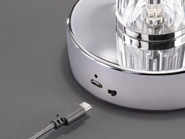 WOFI LED Tischleuchte, USB-Anschluss mit Ladefunktion, LED fest integriert, warmweiß, 2er Set ausgefallene kleine Nachttisch-lampe Kristall, ohne Kabel Akku per USB aufladbar & TOUCH dimmbar, Höhe 30cm