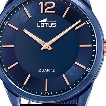 Lotus Quarzuhr Lotus Herren Armbanduhr Smart Casual, Herrenuhr rund, groß (ca. 40mm) Edelstahlarmband blau