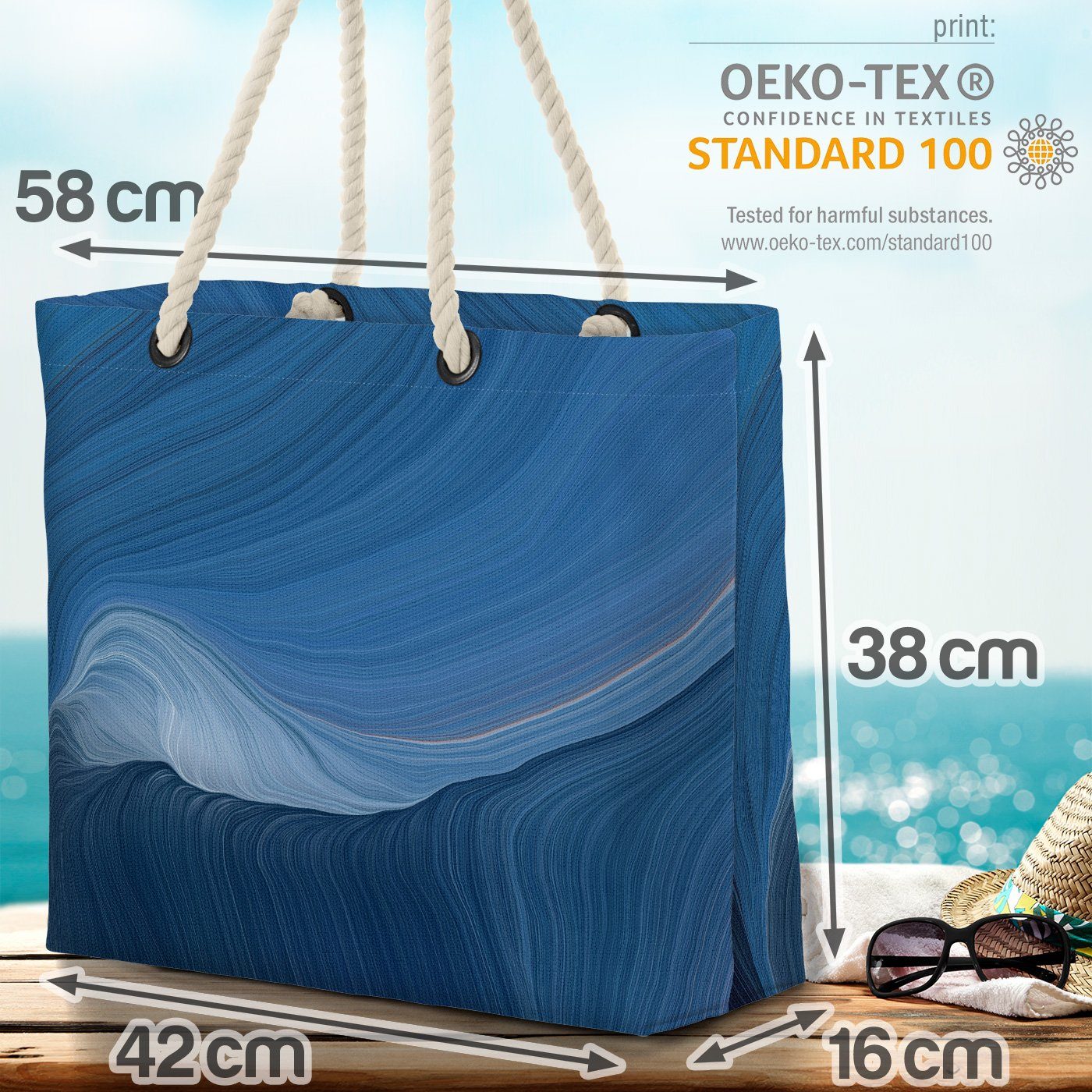 VOID Strandtasche (1-tlg), Wellen Blau Muster licht Grafik abstrakt blau digit welle farbe kunst