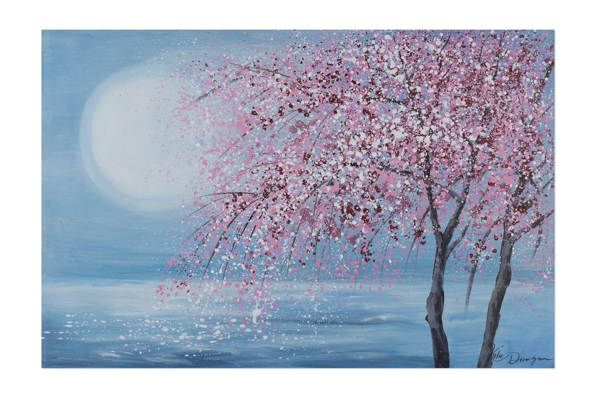 90x60 Kirschblütennacht Wandbild 100% KUNSTLOFT HANDGEMALT Gemälde Wohnzimmer cm, Leinwandbild