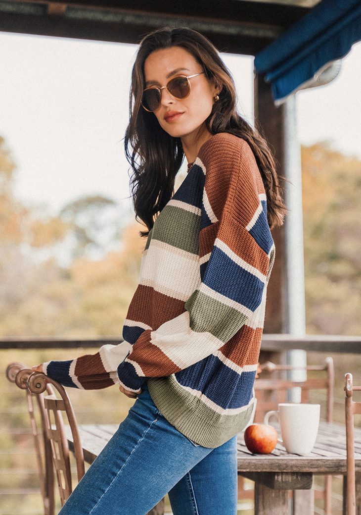 Cupshe Strickpullover Gestreifter Pullover mit überschnittenen günstig online kaufen
