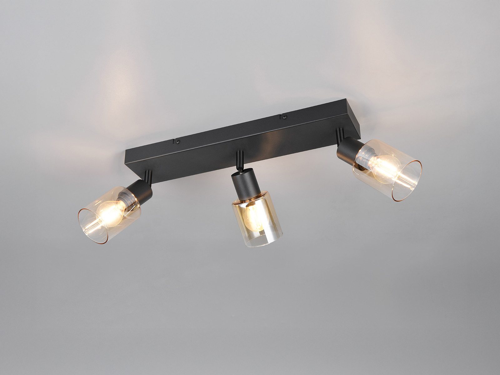 Reality Leuchten LED Deckenstrahler mit 3 Glas Lampenschirmen Amber, B: 42cm, Dimmfunktion, LED wechselbar, Warmweiß, Strahler Decke 3-flammig für innen, inkl. austauschbaren Leuchtmitteln