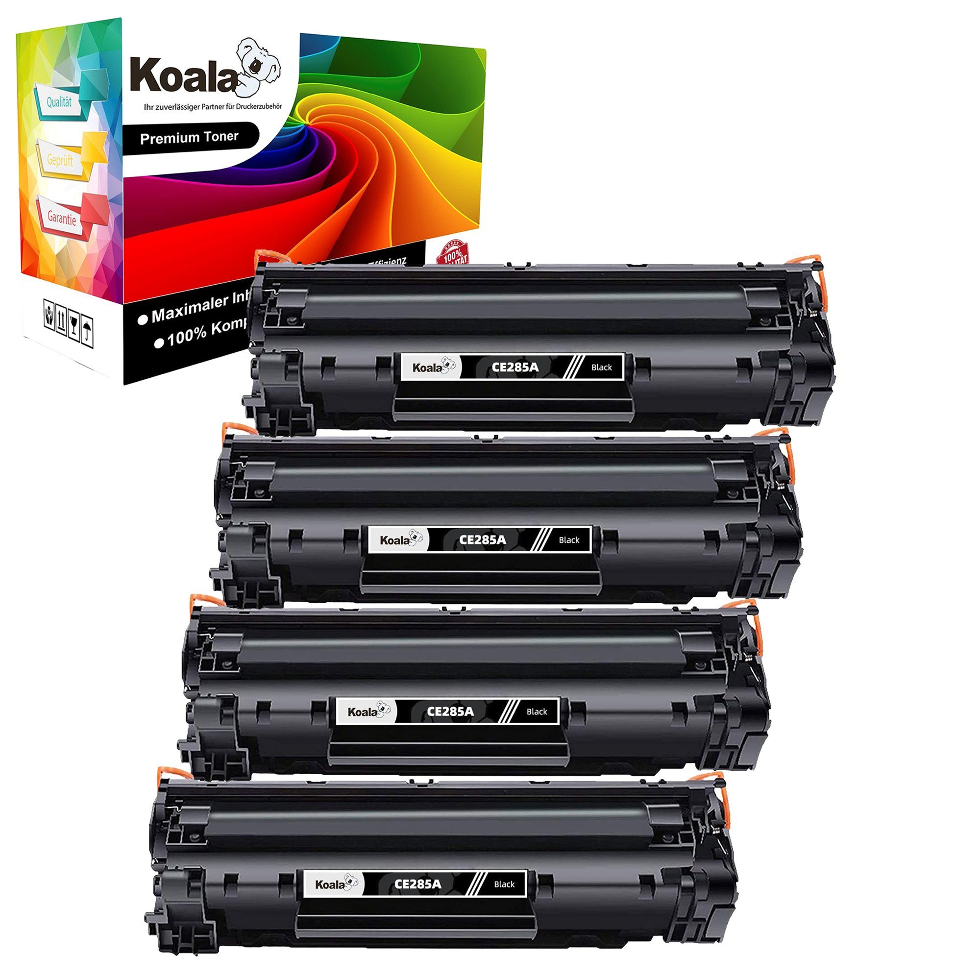 Koala Tonerkartusche 4PK XXL CE285A Toner für HP 85A Laserjet Pro P1102 P1106 M1132 M1212nf, (Packung, Druckleistung bis ca. 1600 Seiten), Für Laserjet P1102W P1102 M1212NF M1132MFP M1217NFW M1212 M1132 M1210