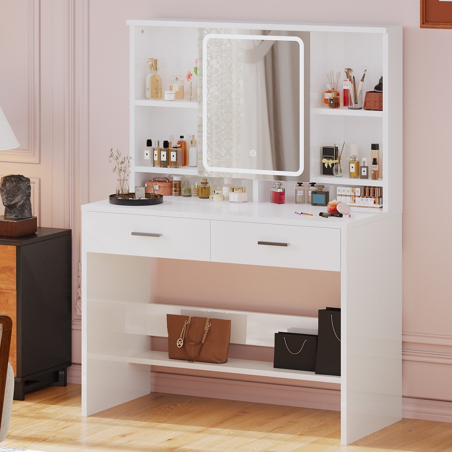 Furnicopia Schminktisch Mit LED-Beleuchtung Mit Schublade, Ablagefach, eins günstig online kaufen