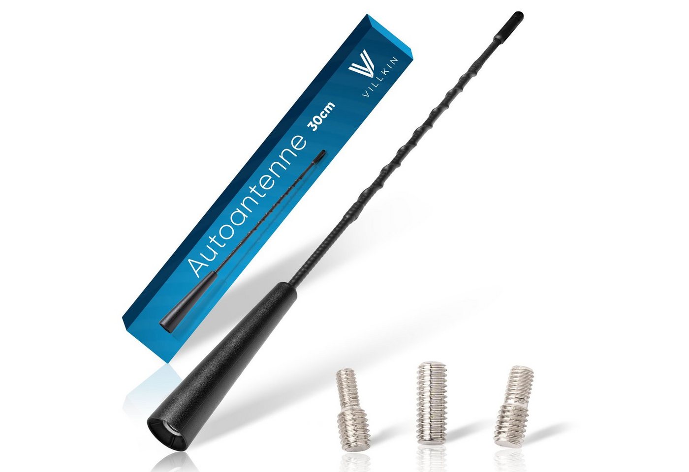 Villkin 30cm Universal Autoantenne, Radioantenne, Antennenadapter, Dachantenne (für Autodachantenne), M4, M5, M6 Gewinde vorhanden