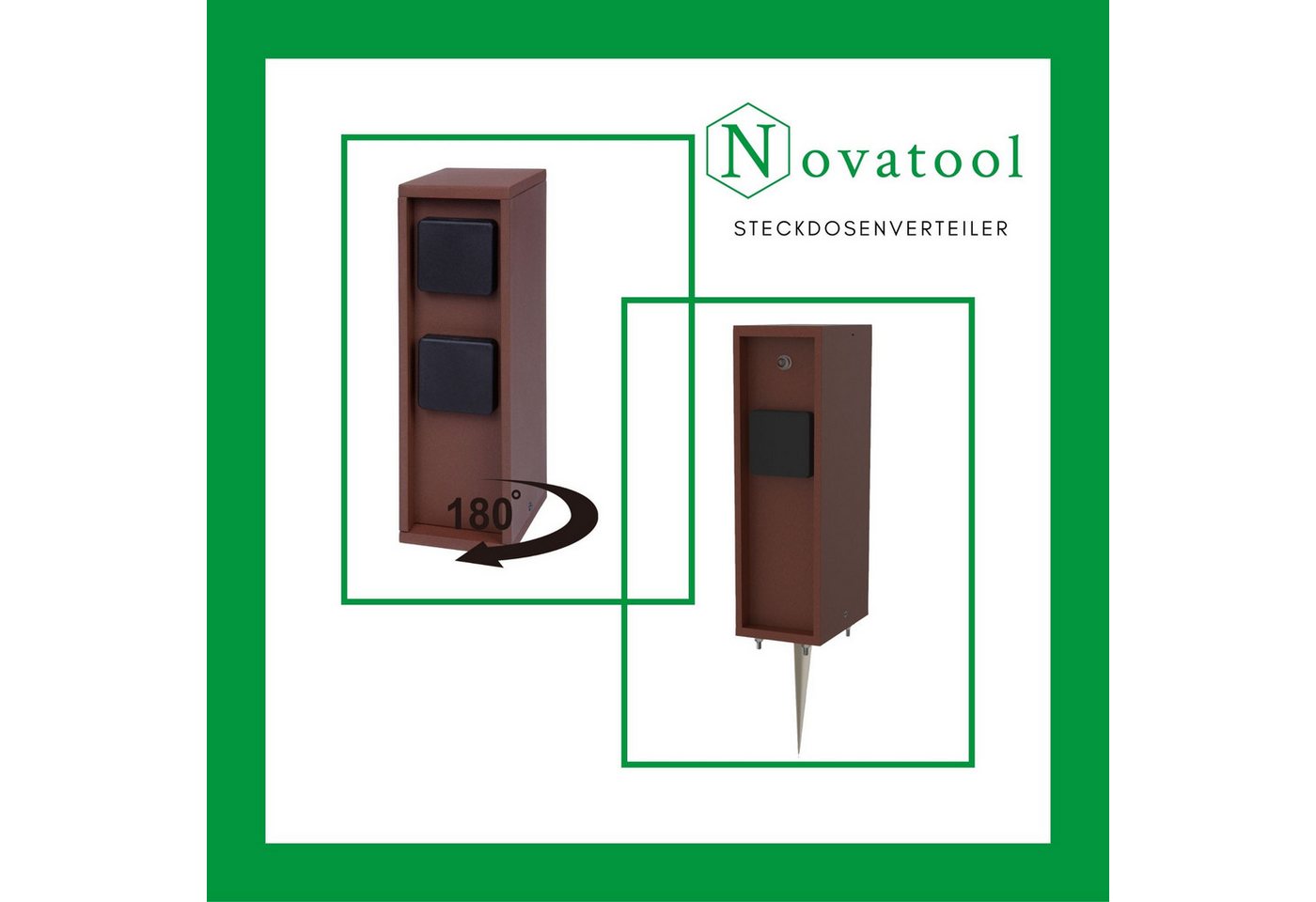 Thumbnail - Novatool Gartensteckdose -, 3-St., Steckdosenleiste, Montageplatte, Dübel und Schrauben, Erdspieß